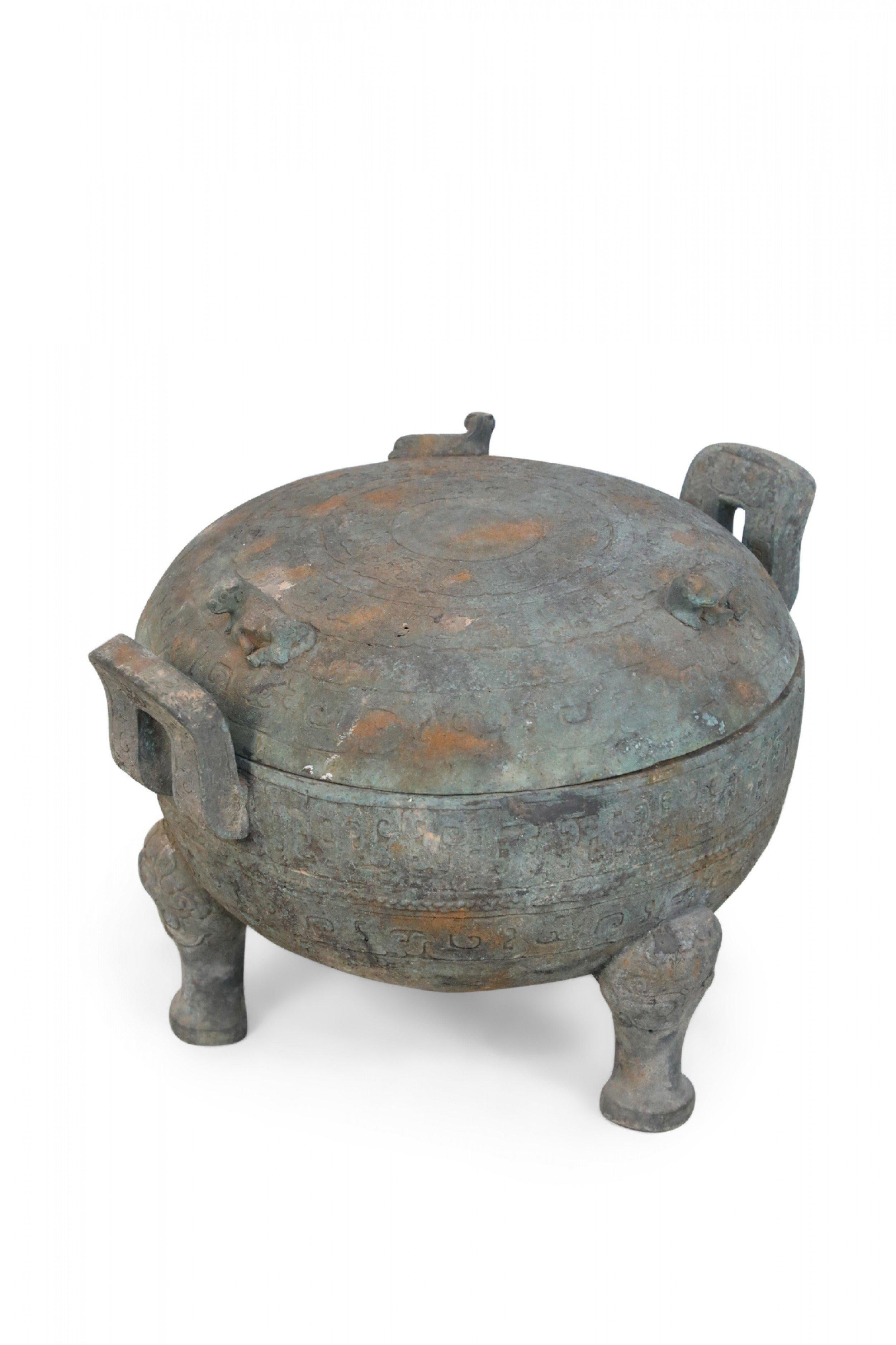 Chinese Export Chinese Han Dynasty Style Patinated Bronze Lidded and Footed Pot For Sale