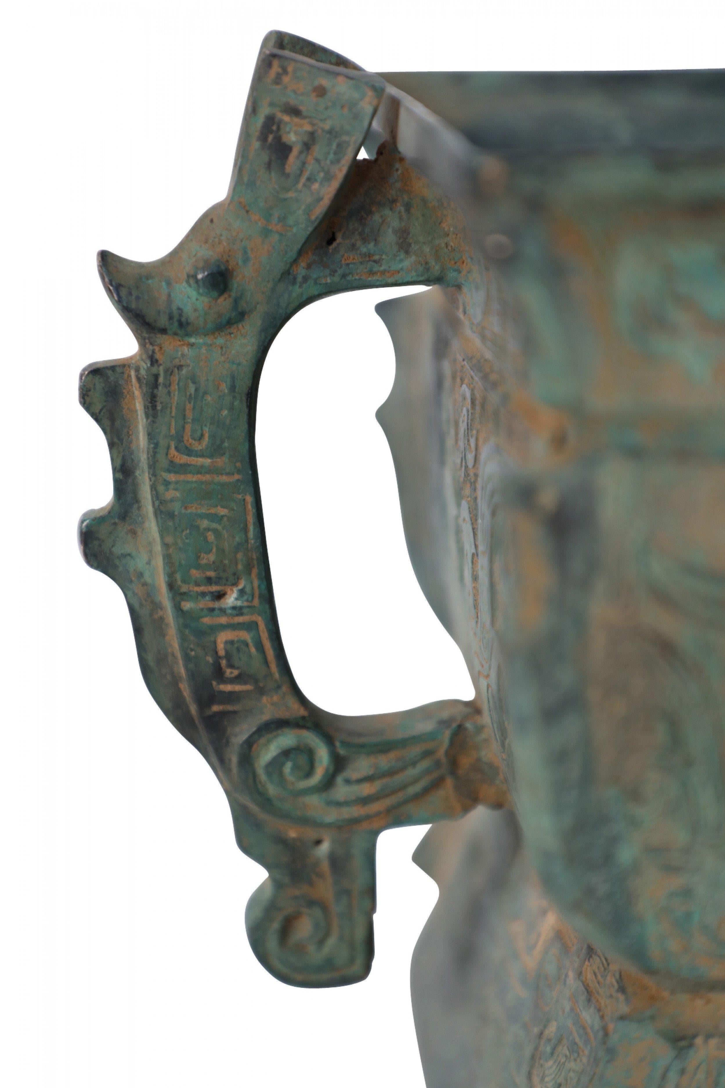 Chinese Han Dynasty-Style Patinated Bronze Rectangular Vessel For Sale 5
