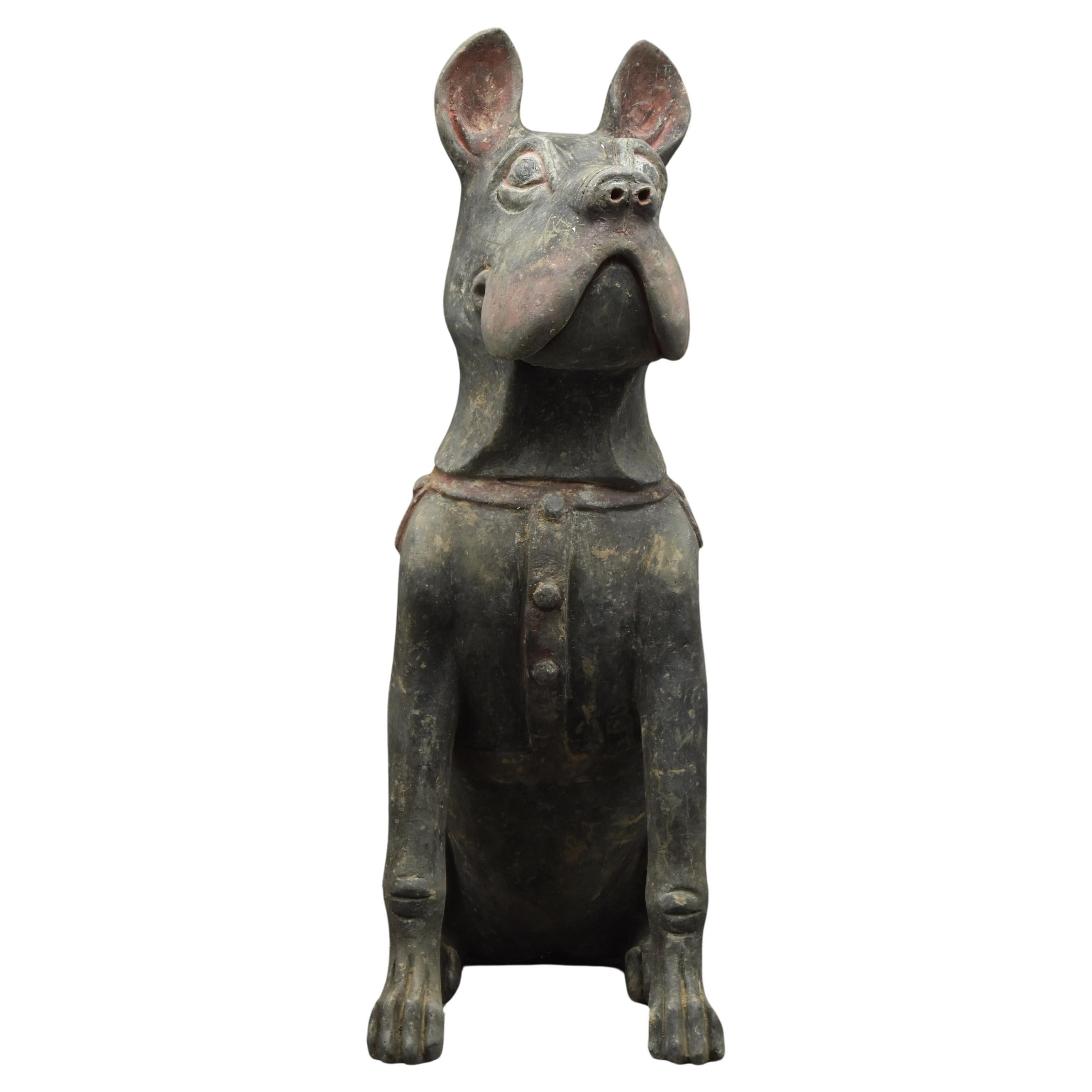 Figurine en terre cuite de la Dynasty Han chinoise représentant un chien Shar Pei - TL Tested en vente