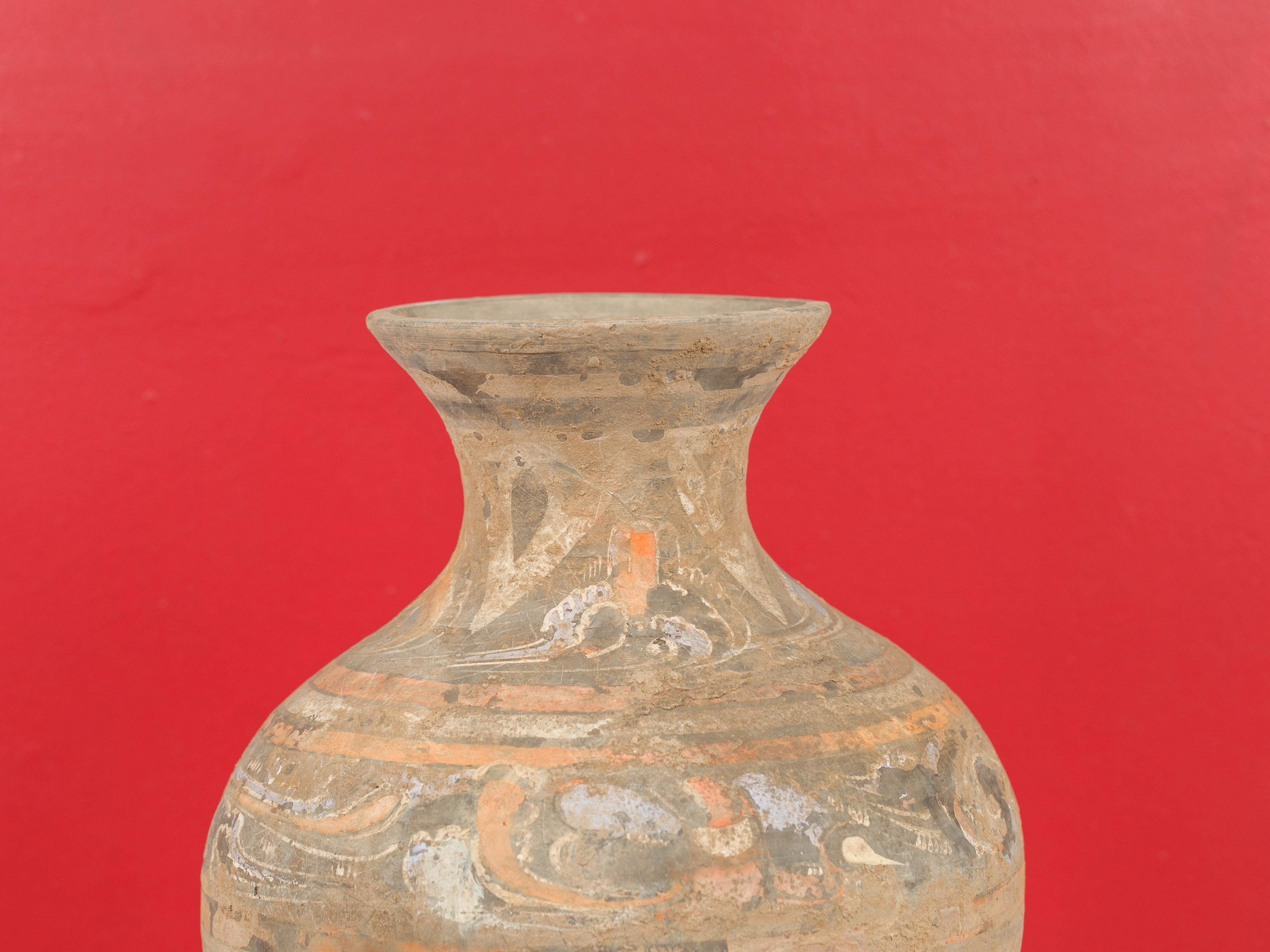 18th Century and Earlier Chinese Han Dynasty Terracotta Hu Vessel with Original Paint circa 202 BC-200 AD