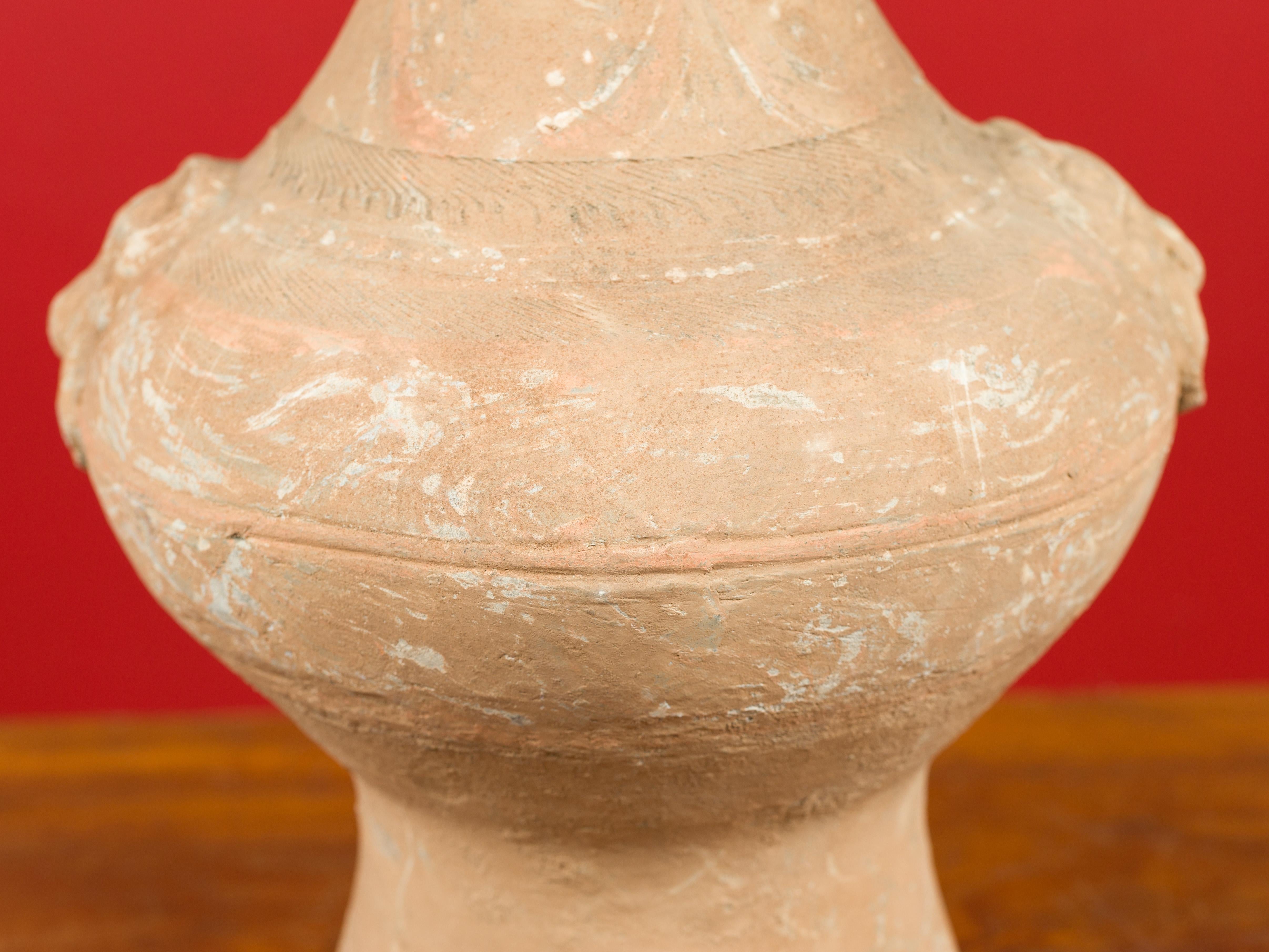 Chinese Han Dynasty Terracotta Hu Vessel with Original Paint circa 202