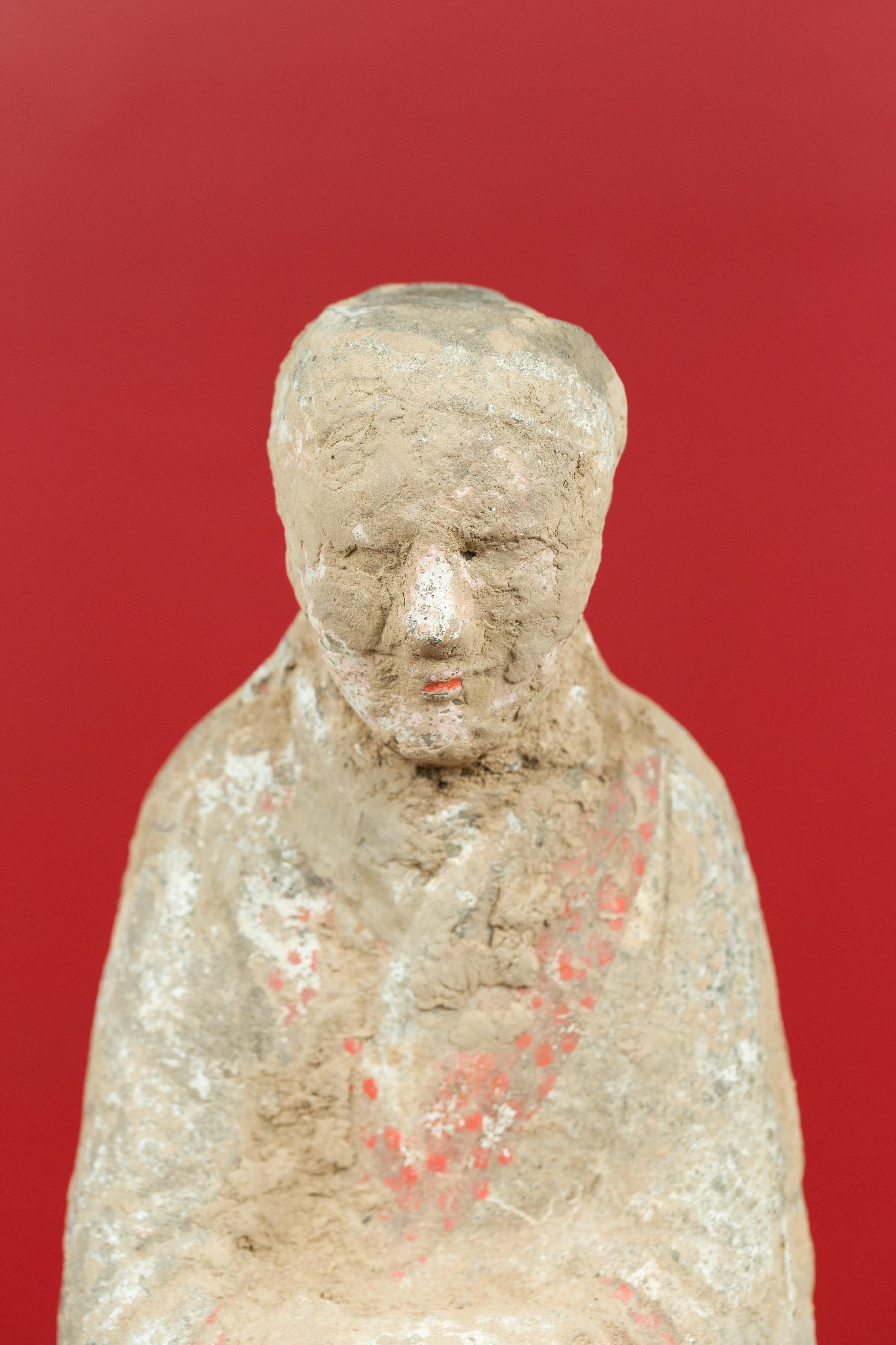 18th Century and Earlier Chinese Han Dynasty Terracotta Monk Sculpture with Traces of Original Paint
