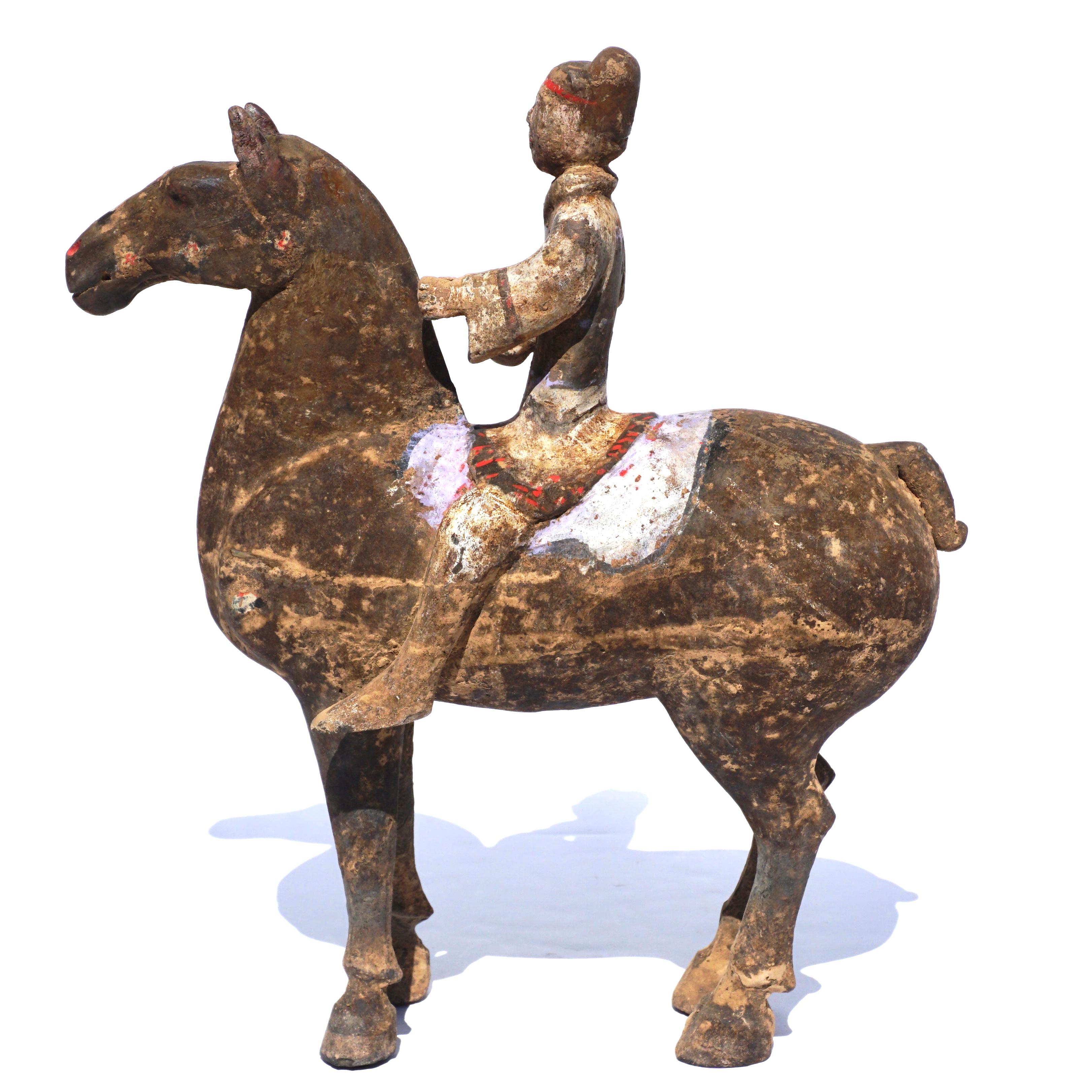 Hand-Crafted Chinese Han Dynasty Terrecotta Horse And Rider