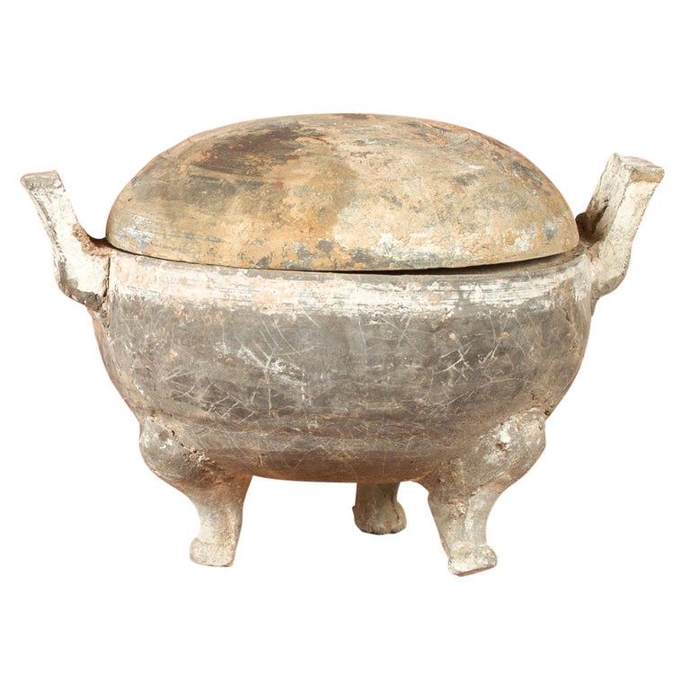Chinese Han Dynasty Tripod Incense Burner with Removable Lidded Top For