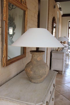 Chinese Han Dynasty Large Unglazed Jar with Taotie Masks Mounted as Table Lamp