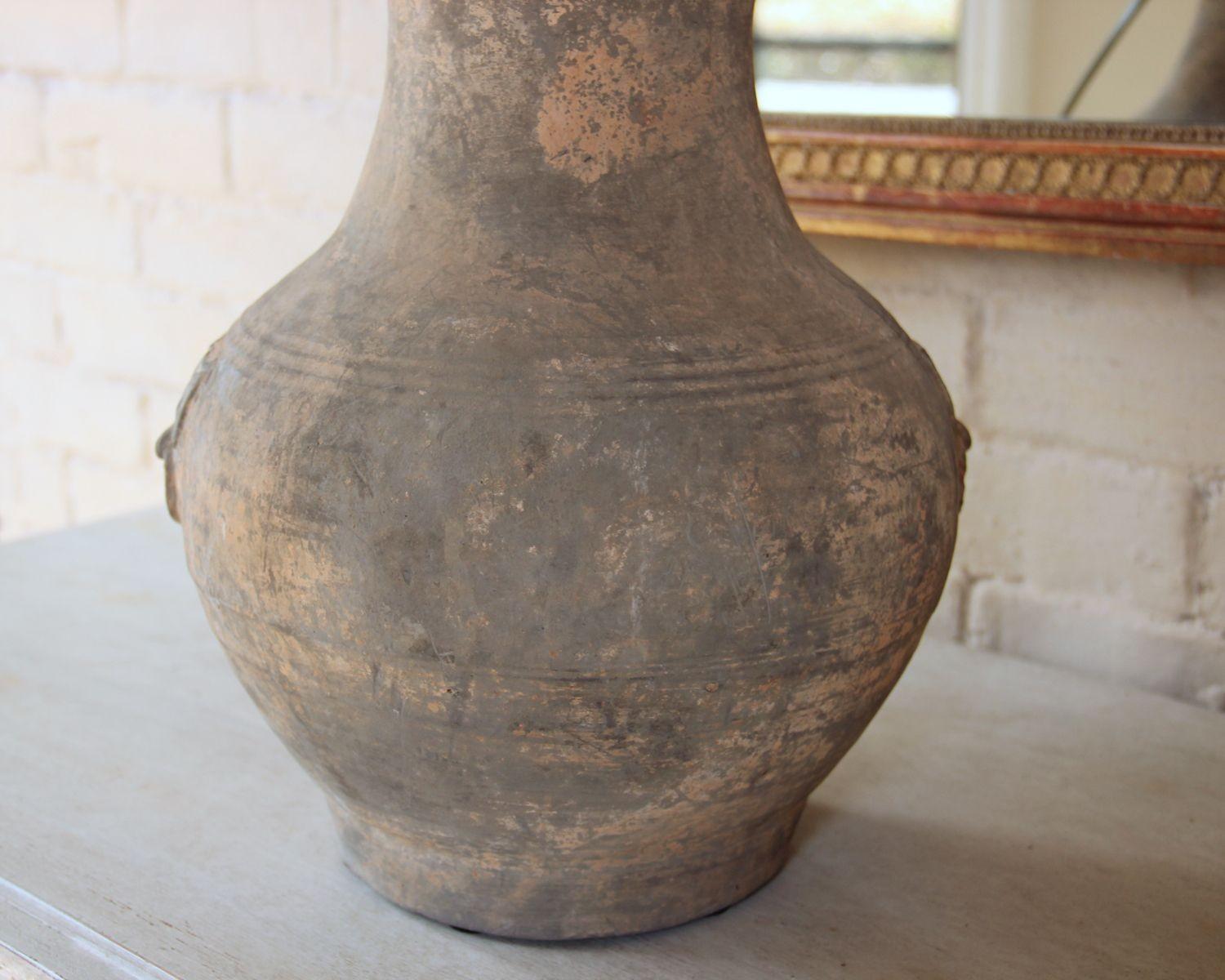 Chinese Han Dynasty Large Unglazed Jar with Taotie Masks Mounted as Table Lamp 1