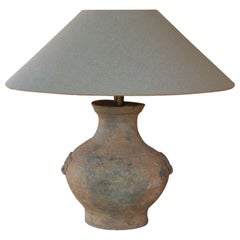 Chinese Han Dynasty Unglazed Vase with Taotie Masks Mounted as Table Lamp