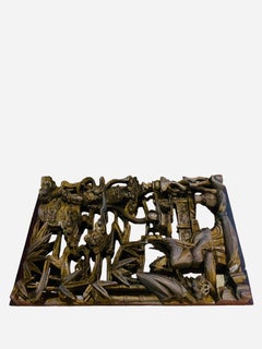 Chinese Hand Carved and Lacquered Gilt Panel