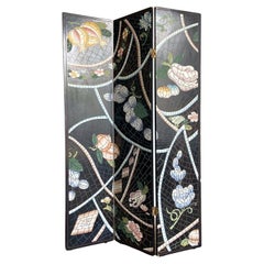 Chinese Hand Carved and Painted Room Divider - 3 Panels