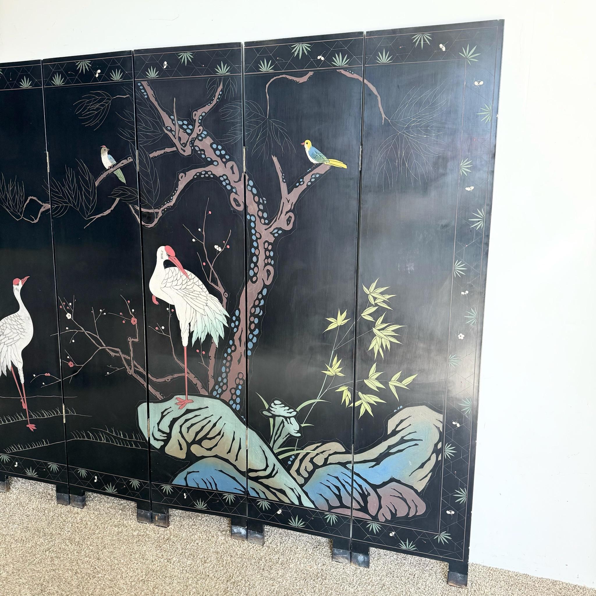Chinese Hand Carved and Painted Room Divider - 6 Panels For Sale 3