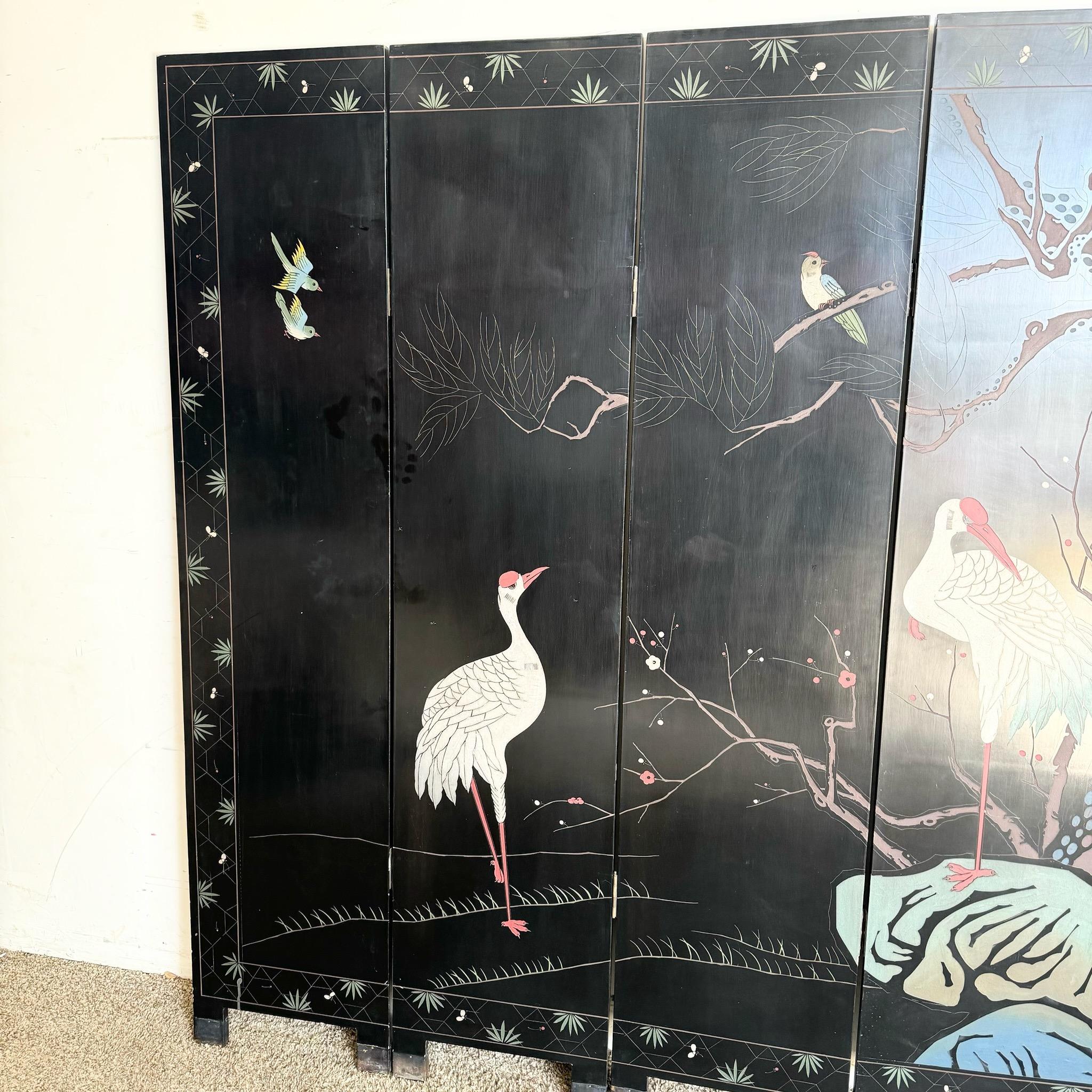 Chinese Hand Carved and Painted Room Divider - 6 Panels For Sale 4