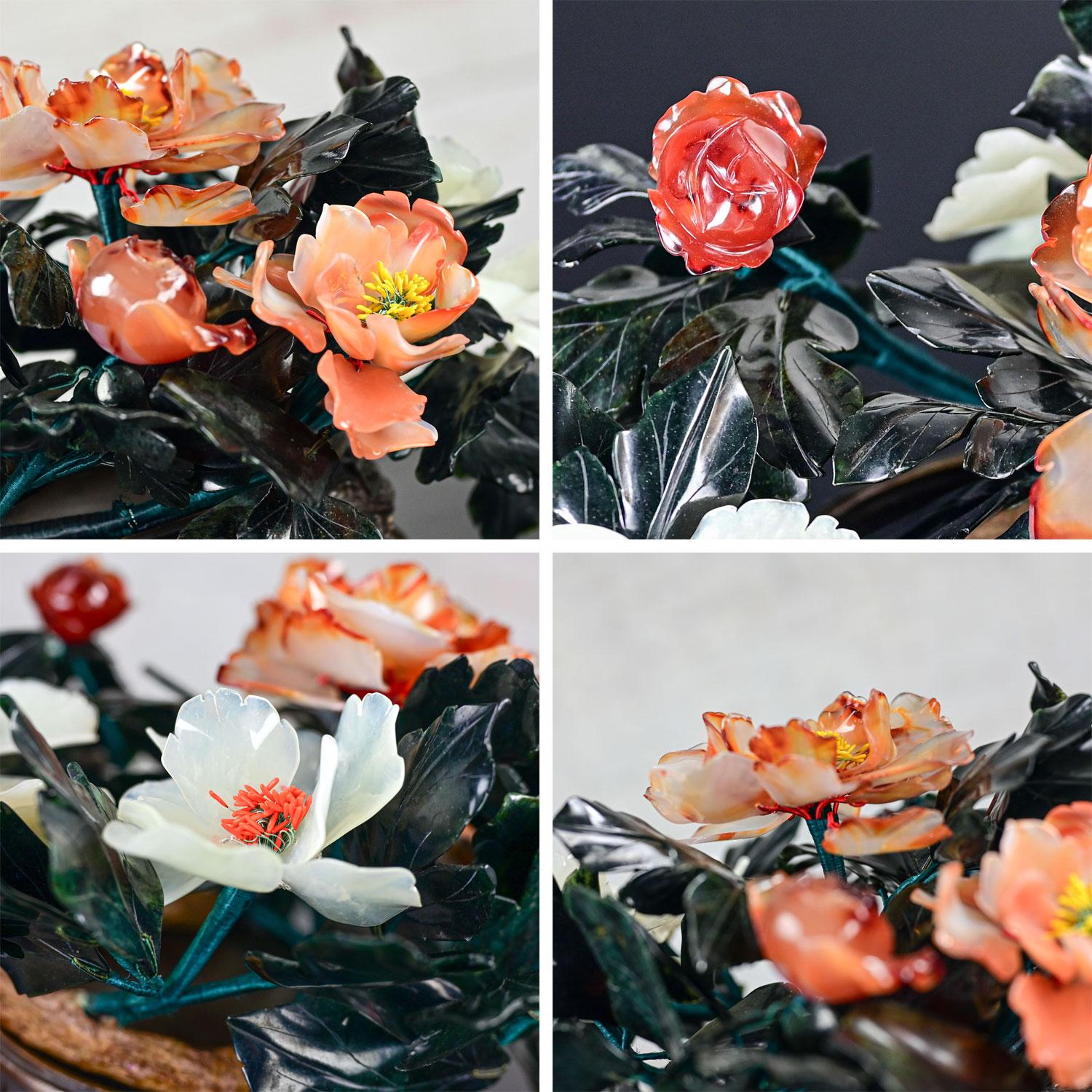 Chinese Hand Carved Carnelian Hardstone Floral Centerpiece & Cast Bronze Base For Sale 11