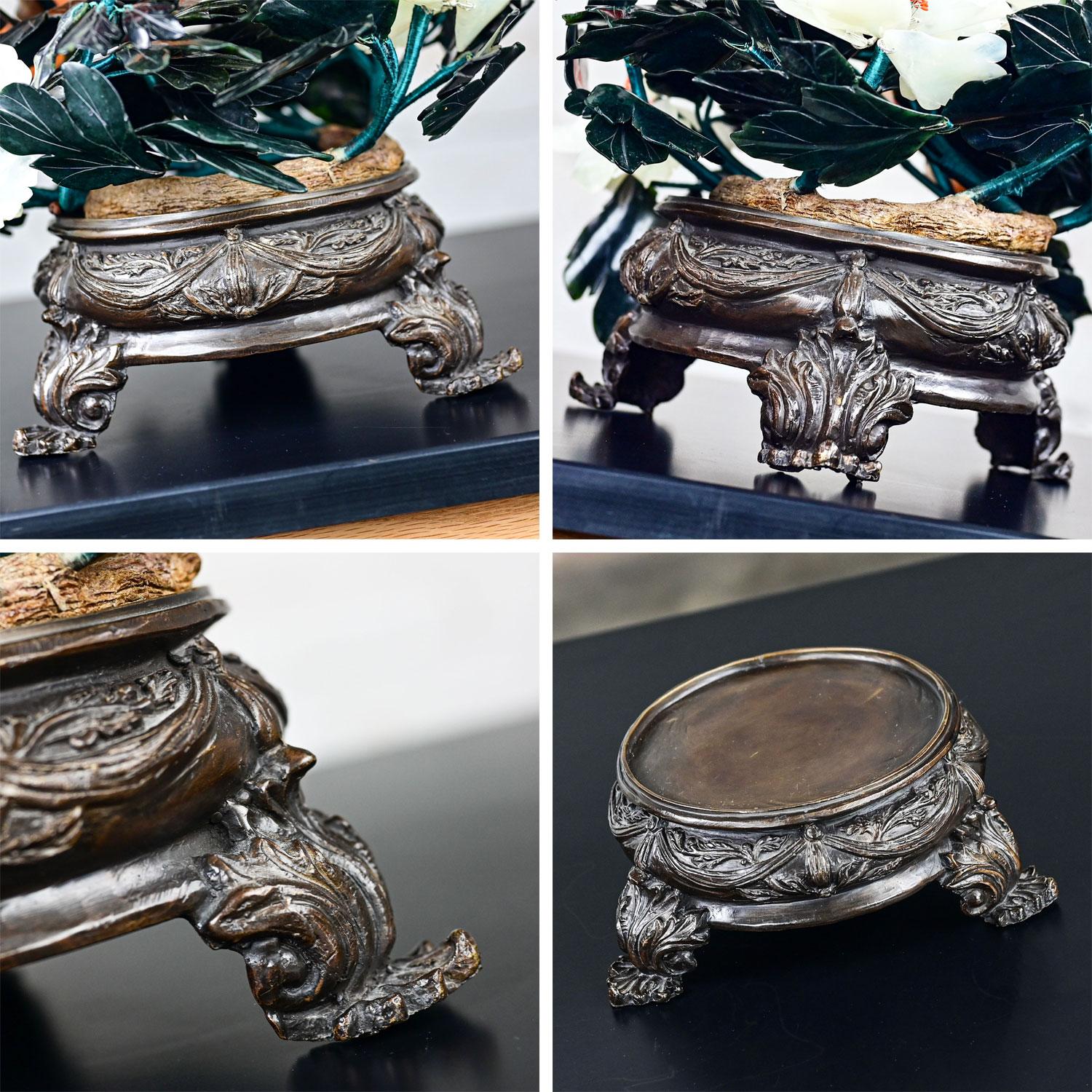 Chinese Hand Carved Carnelian Hardstone Floral Centerpiece & Cast Bronze Base For Sale 13