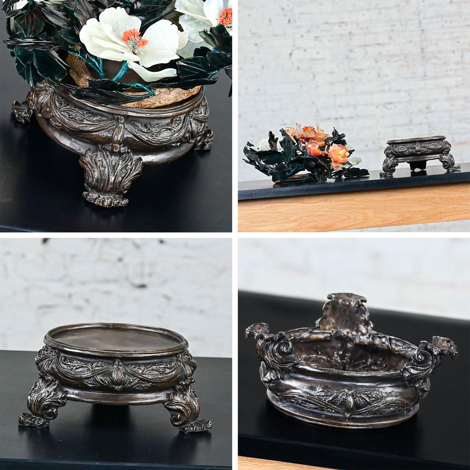 Chinese Hand Carved Carnelian Hardstone Floral Centerpiece & Cast Bronze Base For Sale 14