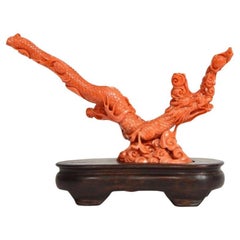 Vintage Chinese Hand-Carved Coral Dragon Figure