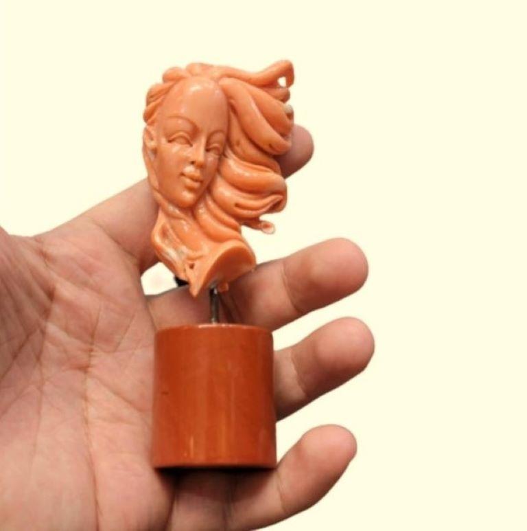 Uncut Chinese Hand-Carved Coral Figure For Sale