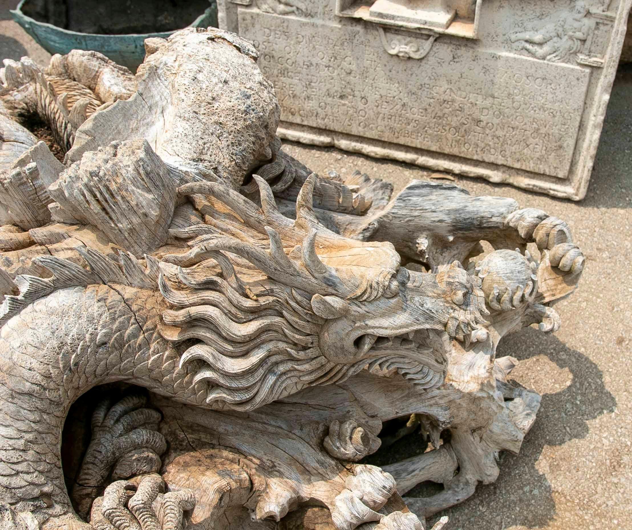 Chinese Hand-Carved Dragon Wooden Sculpture For Sale 13