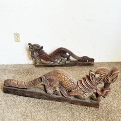 Chinese Hand Carved Dragons Sculptures - a Pair