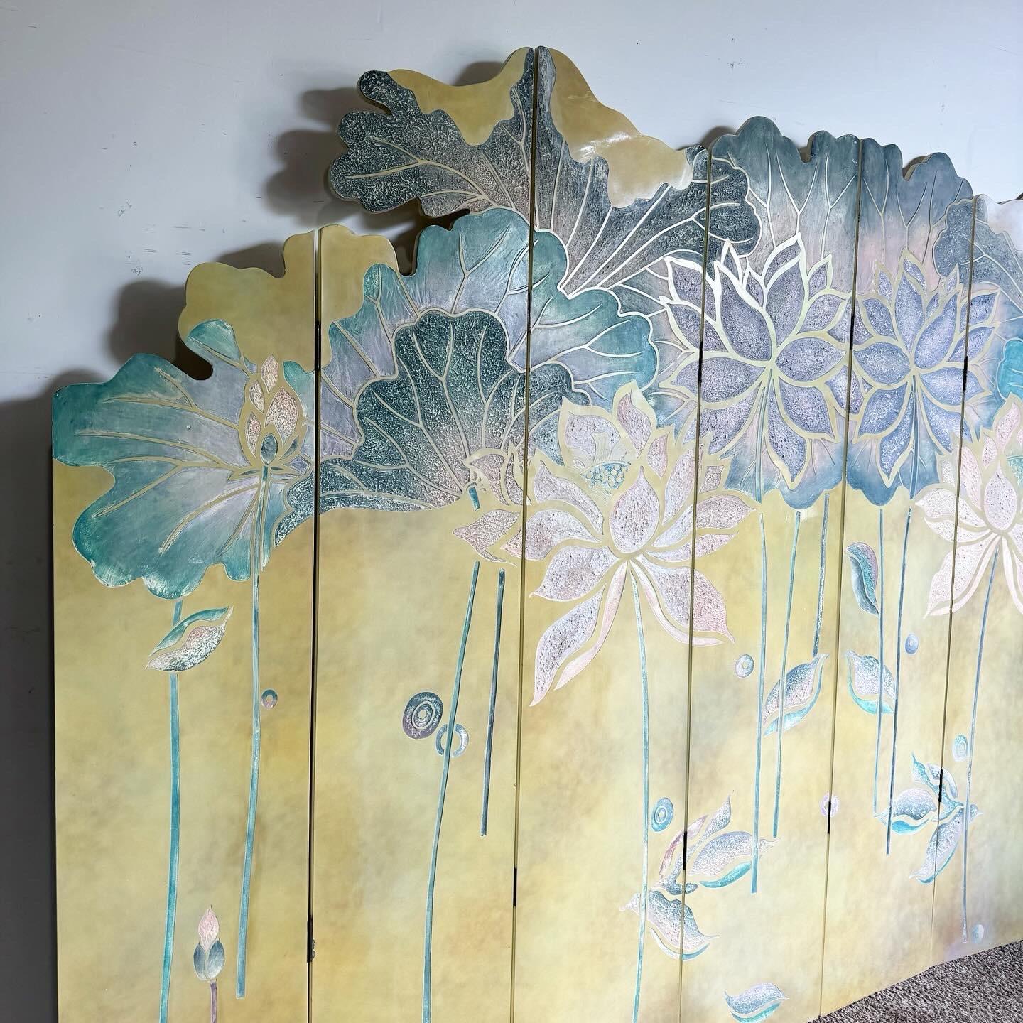 Transform your space with this exquisite Chinese Hand Carved Room Divider featuring vibrant flowers and ducks. The 8-panel screen showcases intricate floral designs on one side and graceful ducks amidst lotus flowers on the other, adding traditional