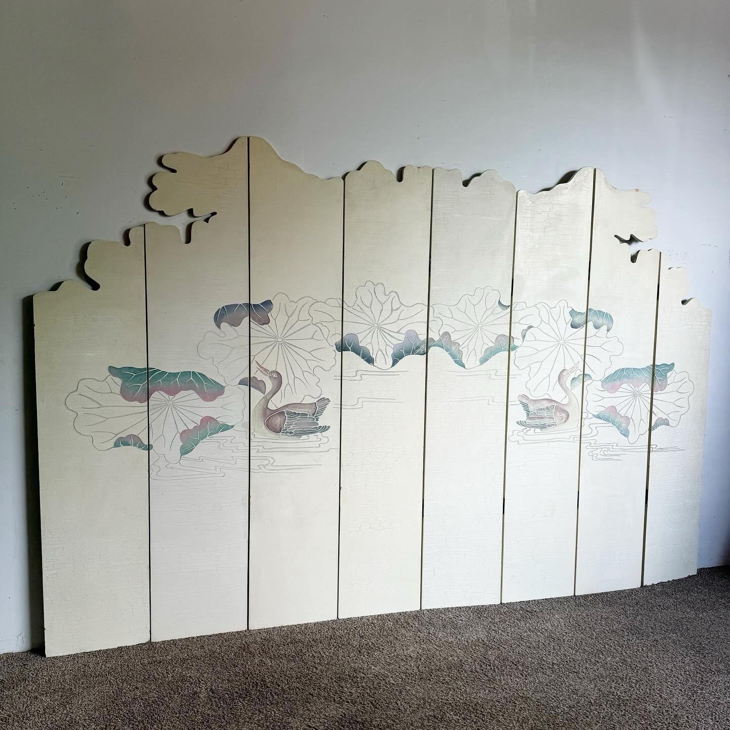 Chinese Hand Carved Flowers and Ducks Sculpted Room Divider Screen - 8 Panels For Sale 2