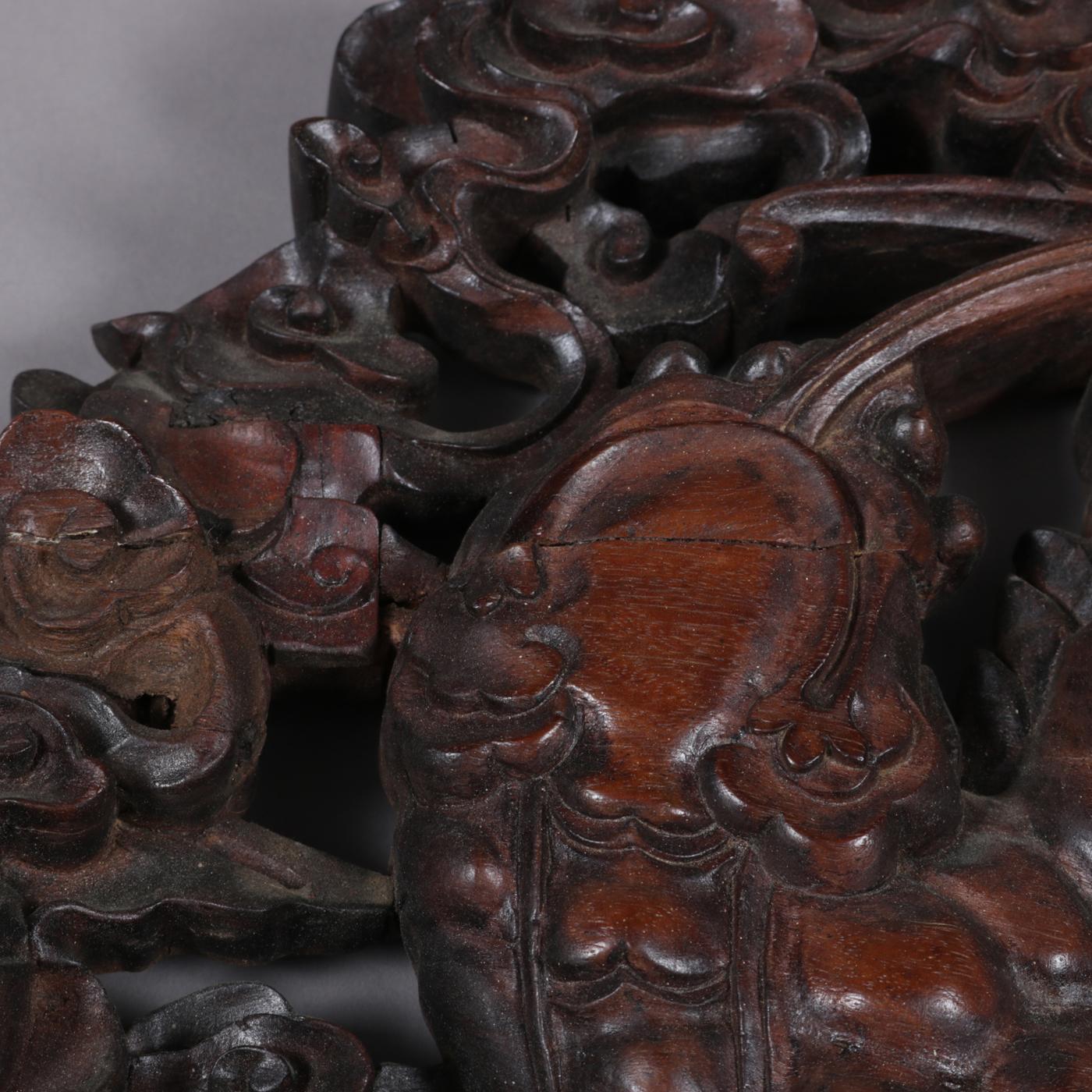 Hand-Carved Chinese Hand Carved Foliate Hardwood Pediment Wall Mirror, 20th Century