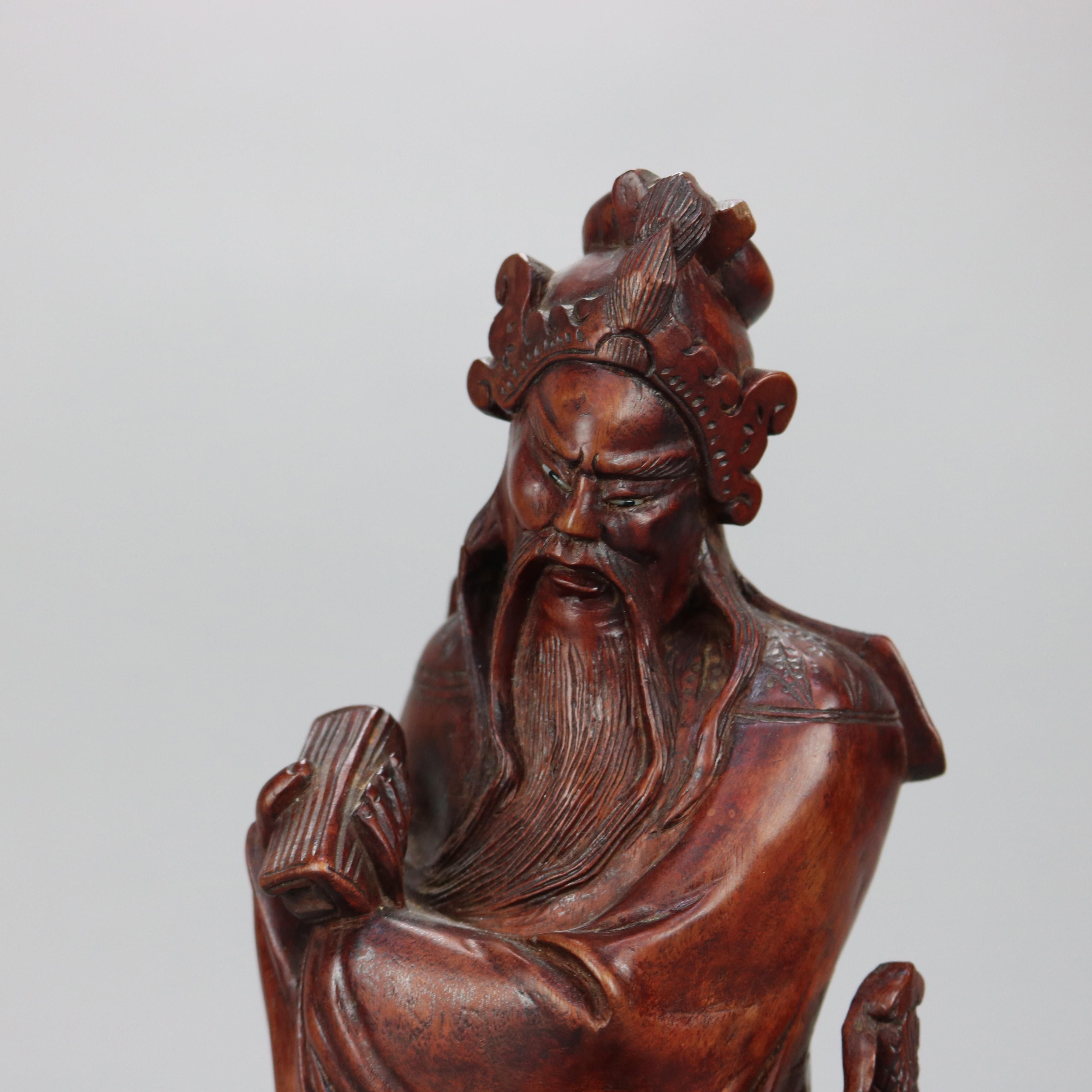 Chinese Hand Carved Hardwood Wise Man Figure 20th C In Good Condition In Big Flats, NY