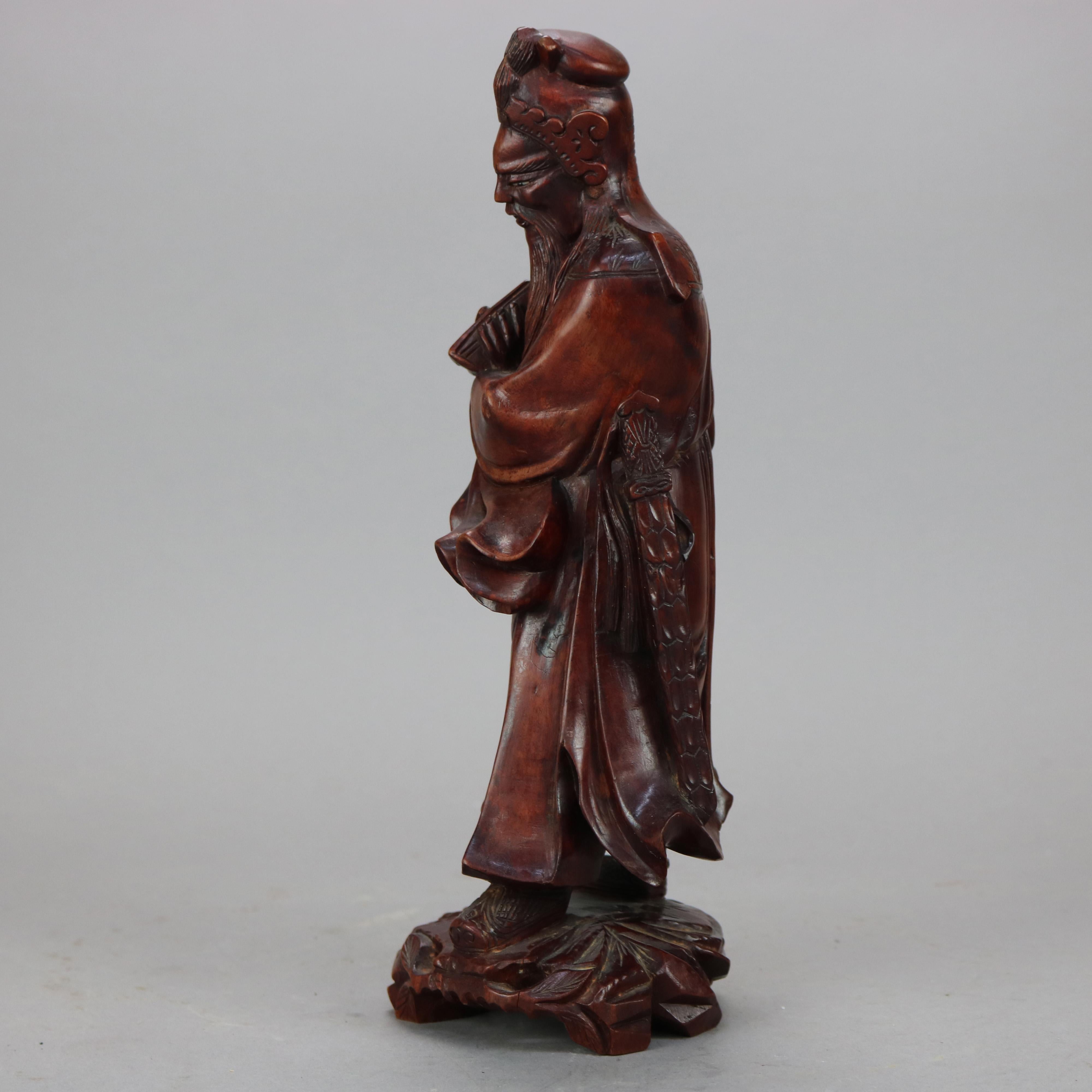 Chinese Hand Carved Hardwood Wise Man Figure 20th C 1