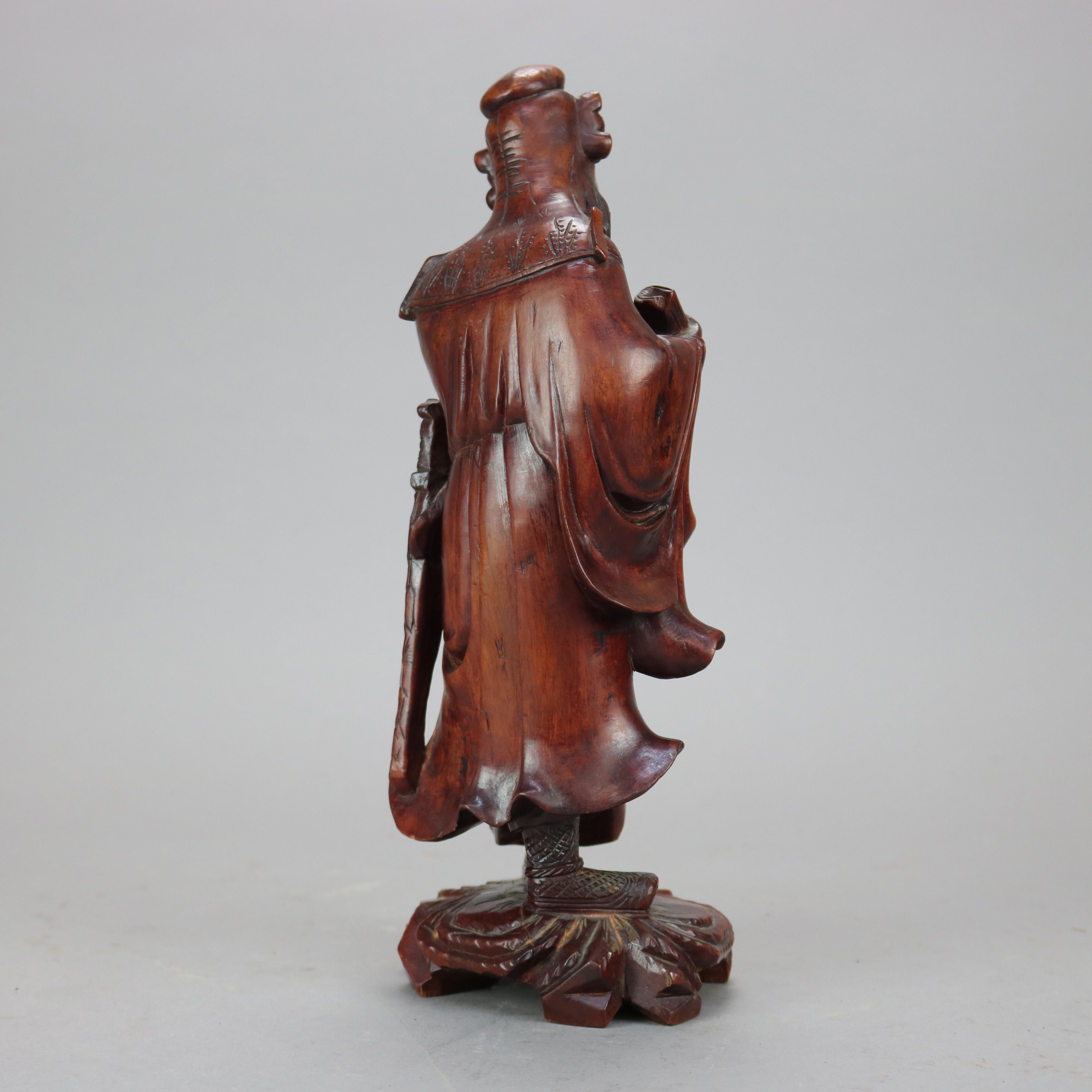 Chinese Hand Carved Hardwood Wise Man Figure 20th C 3