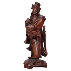 Chinese Hand Carved Hardwood Wise Man Figure 20th C