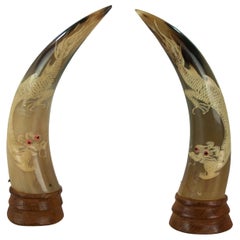 Chinese Hand Carved Horn with Dragon