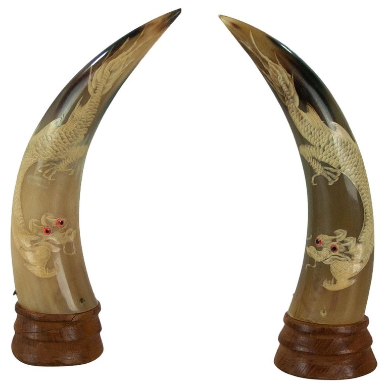 Chinese Hand Carved Horn with Dragon at 1stDibs chinese dragon horns, chinese dragon horn