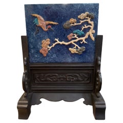 Paravent chinois sculpté à la main en jade, lapis-lazuli