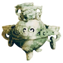 Chinese Hand Carved Jade Small Incense Burner