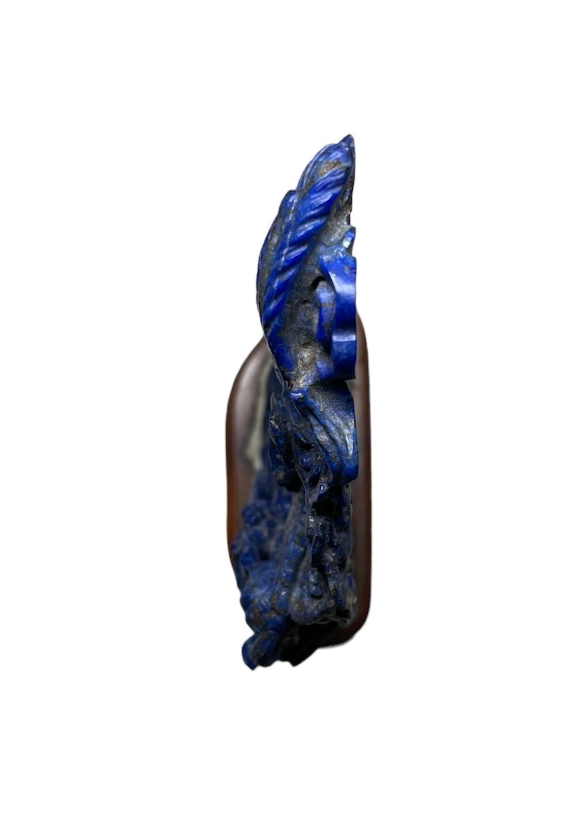 Hand-Carved Chinese Hand Carved Lapis Lazuli Sculptures of the Guan Yin and Phoenix Bird For Sale