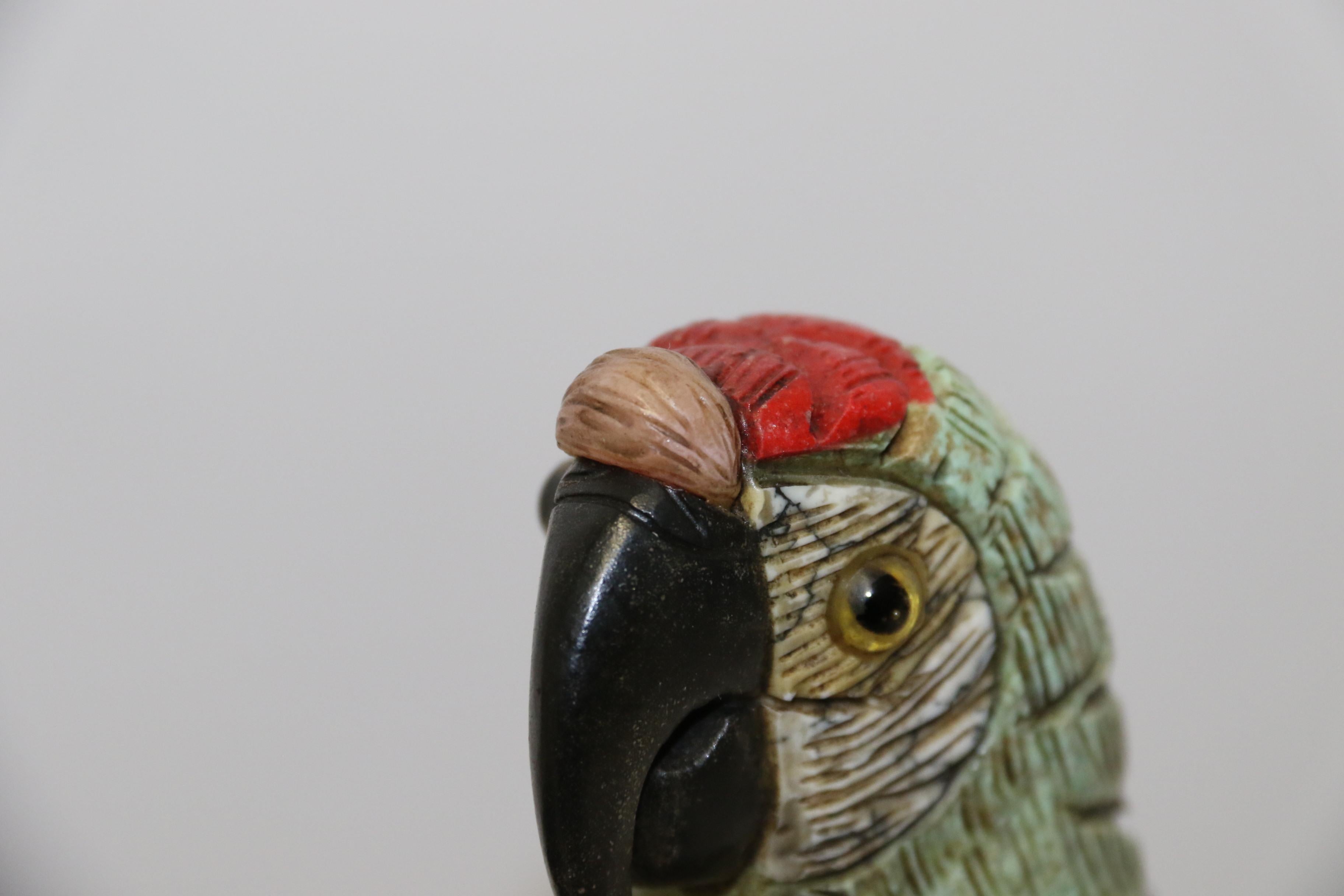Chinese Hand Carved Pair of Parrots Made from Colored Soapstone, circa 1930 For Sale 7