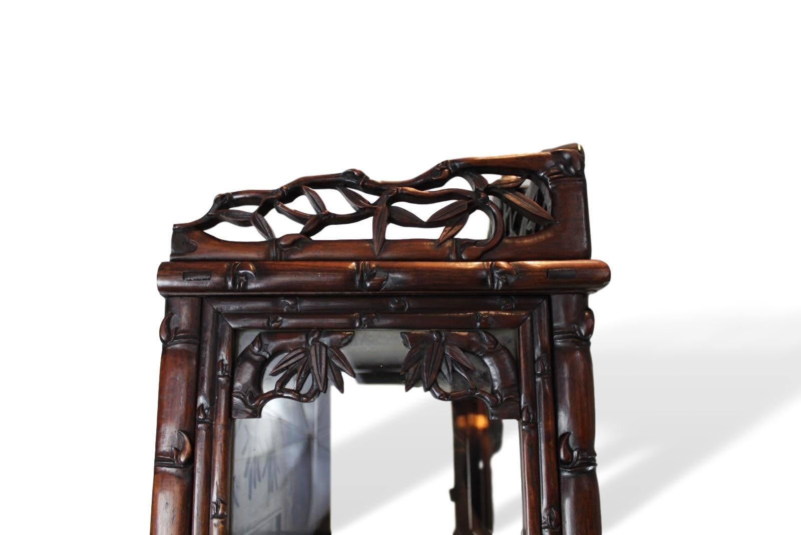 Hand-Carved Chinese Hand Carved Rosewood Display Cabinet, Simulated Bamboo, circa 1880