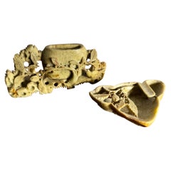 Chinese Hand Carved Soap Stone Dish and Vase - 2 Pieces