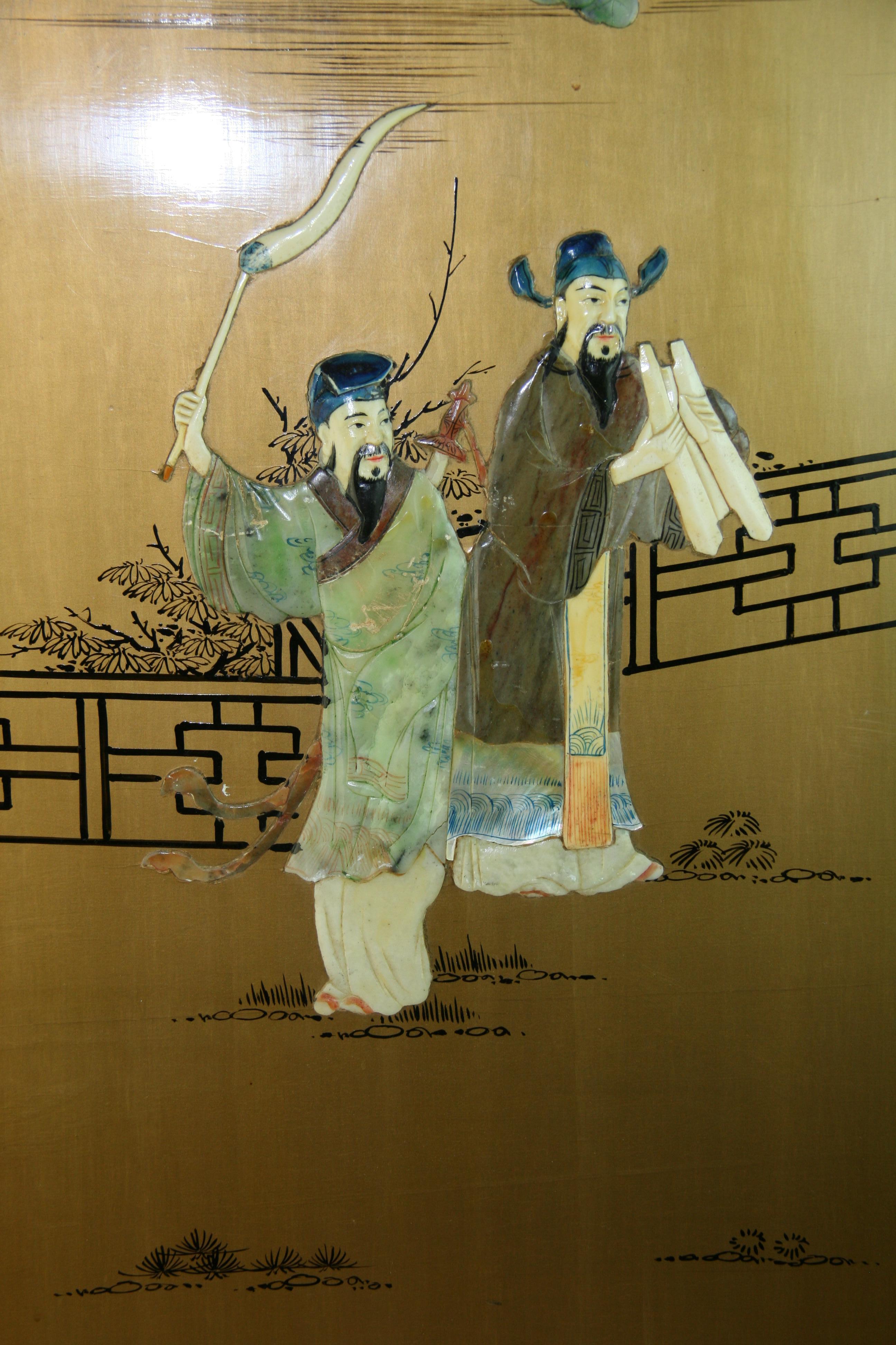 Chinesische Hand geschnitzt farbigen Stein figuralen Wandplatte # 1
2 Andere Paneele sind ebenfalls erhältlich
Siehe Händlernummern 3-1053 und 3-1054.