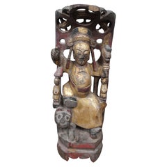 Chinese Hand Carved "Sun Simiao" Medicine God Wood Figure Statue Buddhist 16"