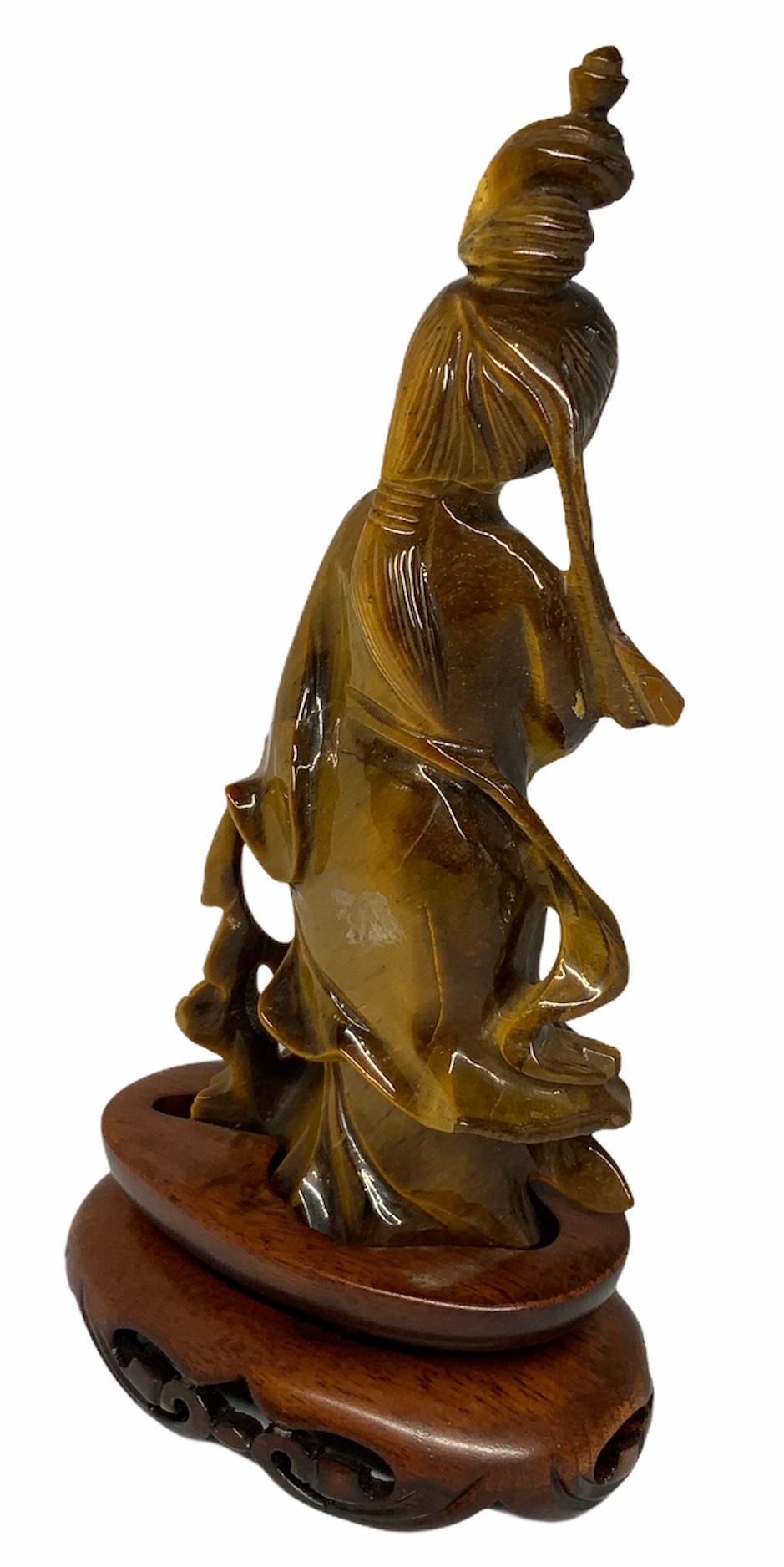 Chinese Export Chinese Hand Carved Tiger Eye Statue of Guan Yin