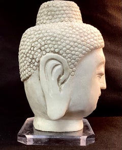Chinese Hand-Carved White Marble Buddha Head