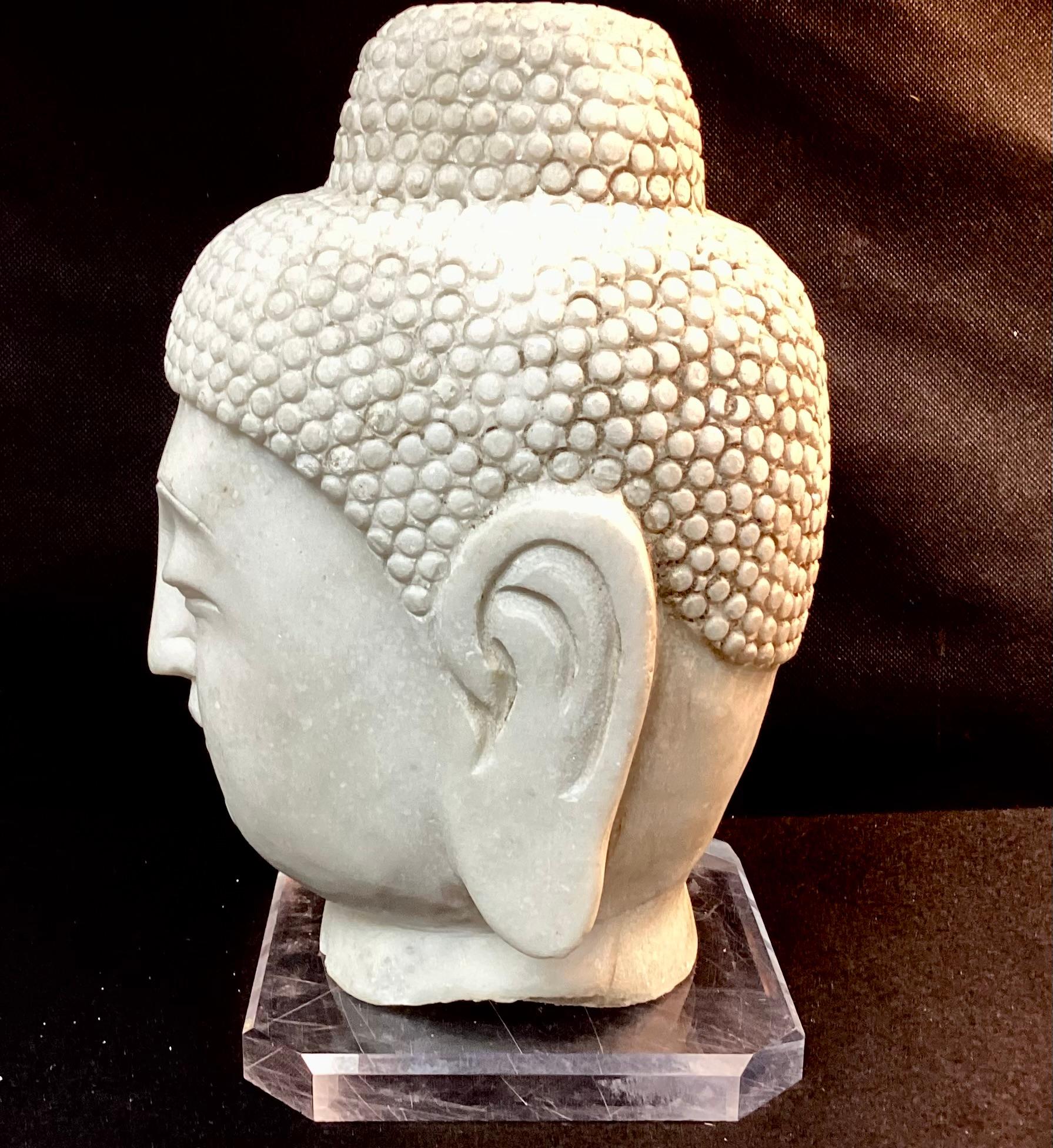 Chinese Export Chinese Hand-Carved White Marble Buddha Head