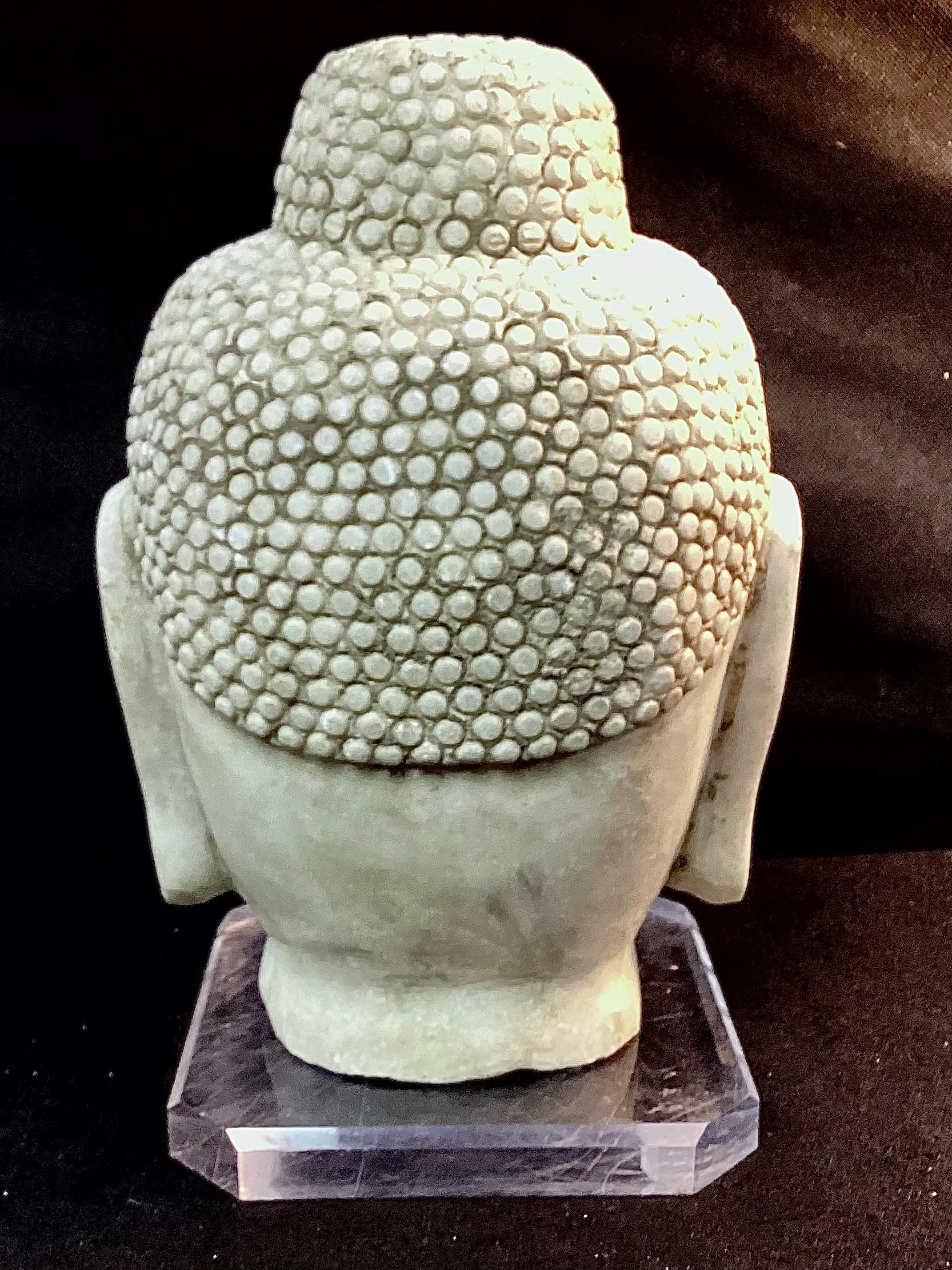 Chinese Hand-Carved White Marble Buddha Head In Good Condition In Bradenton, FL