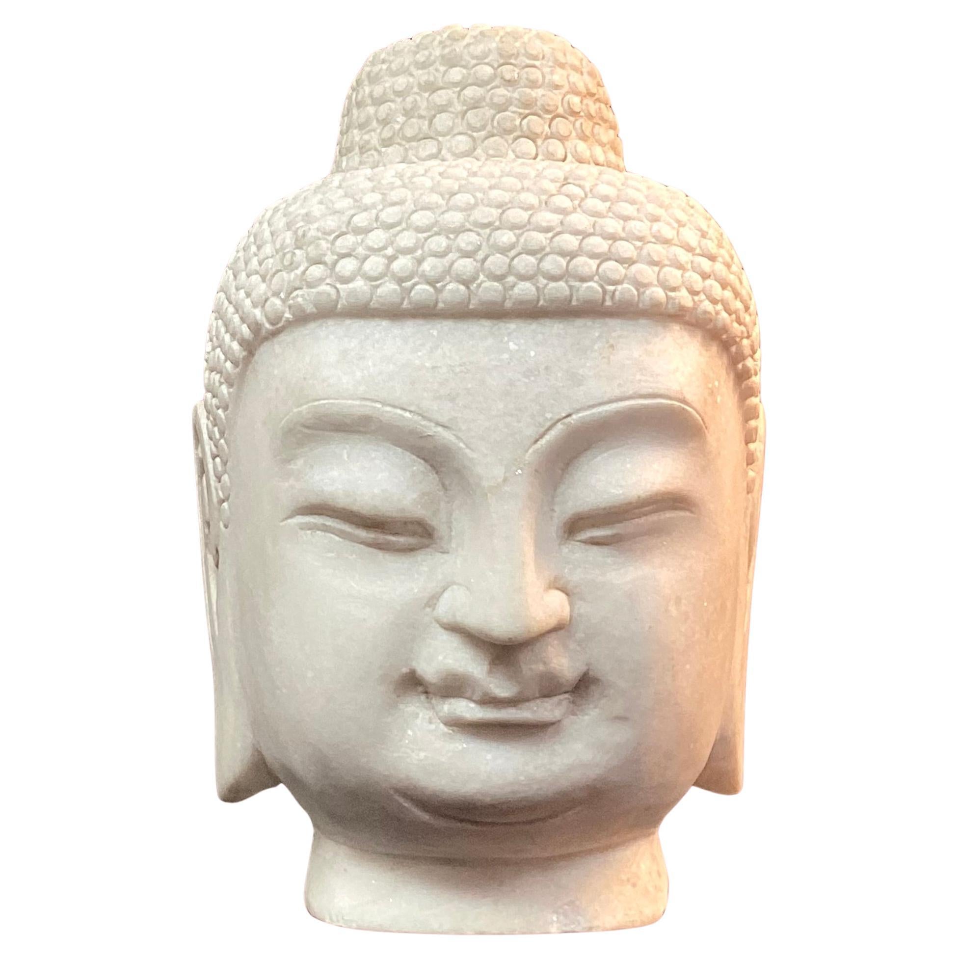Chinese Hand-Carved White Marble Buddha Head