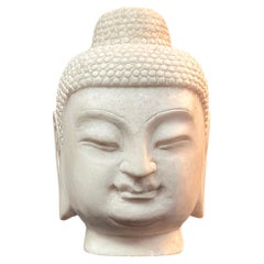 Chinese Hand-Carved White Marble Buddha Head