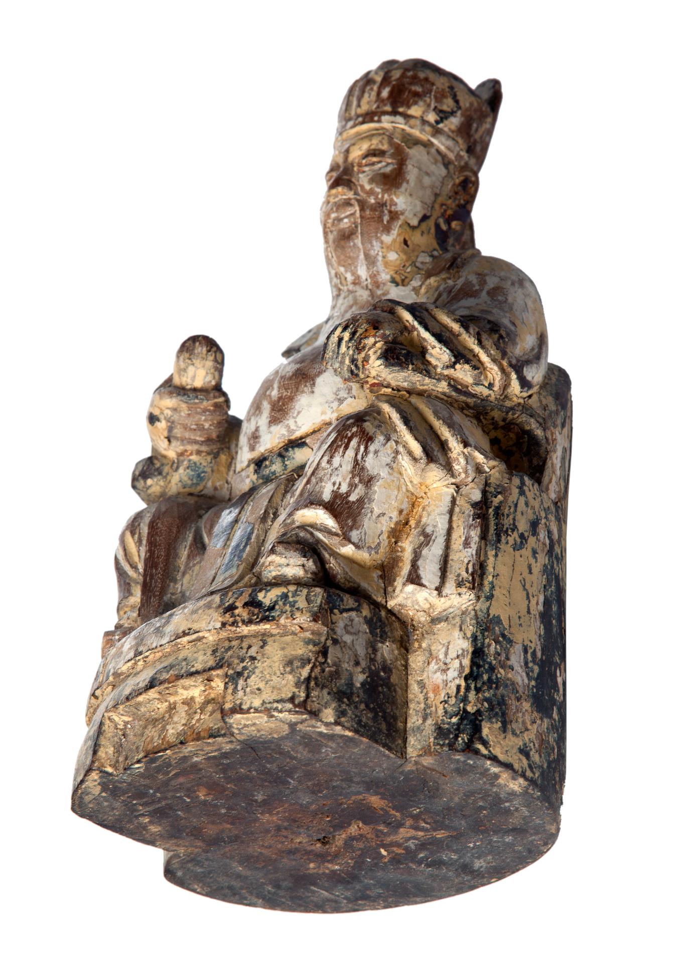 Chinese Hand Carved Wood Statue, 19th Century 1