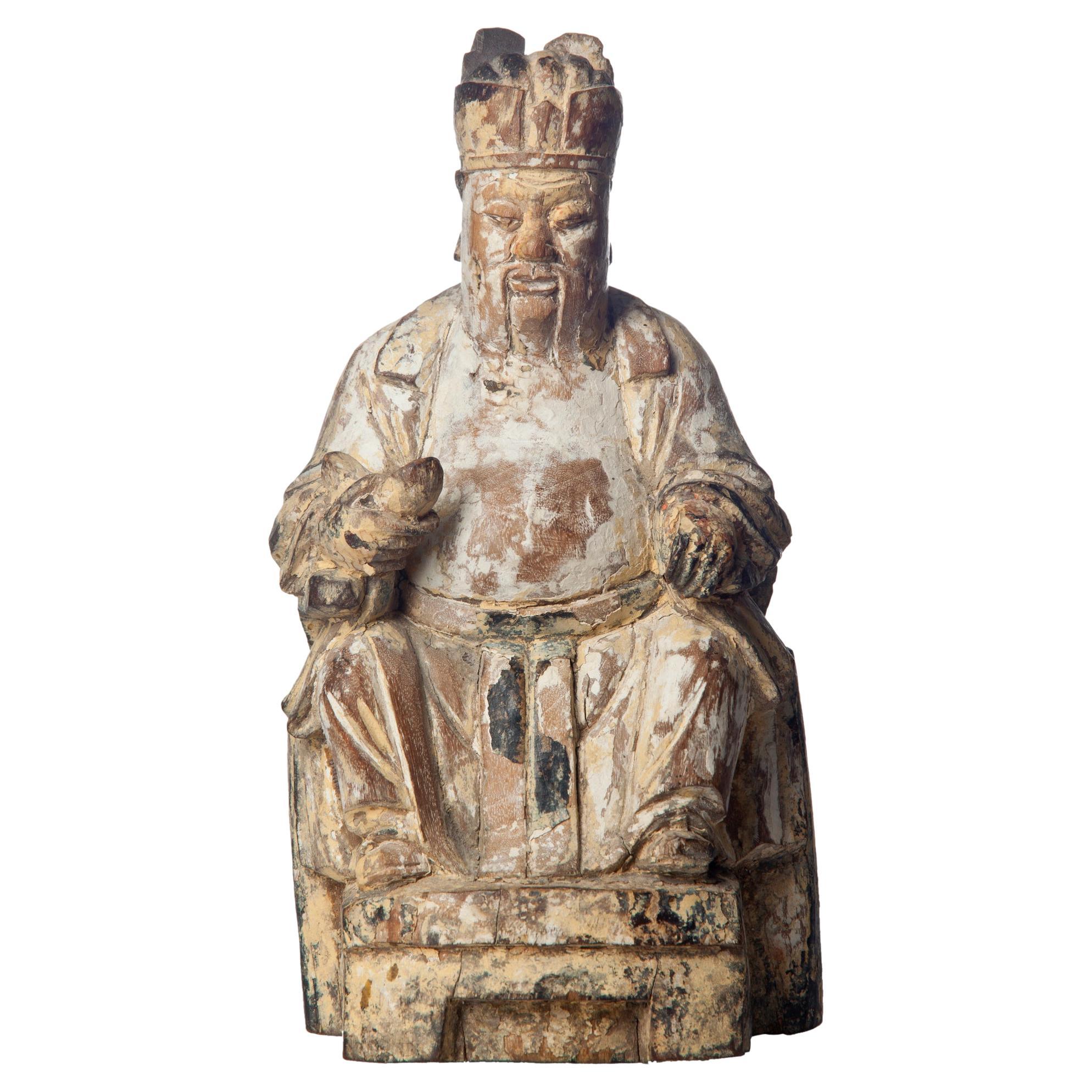 Chinese Hand Carved Wood Statue, 19th Century