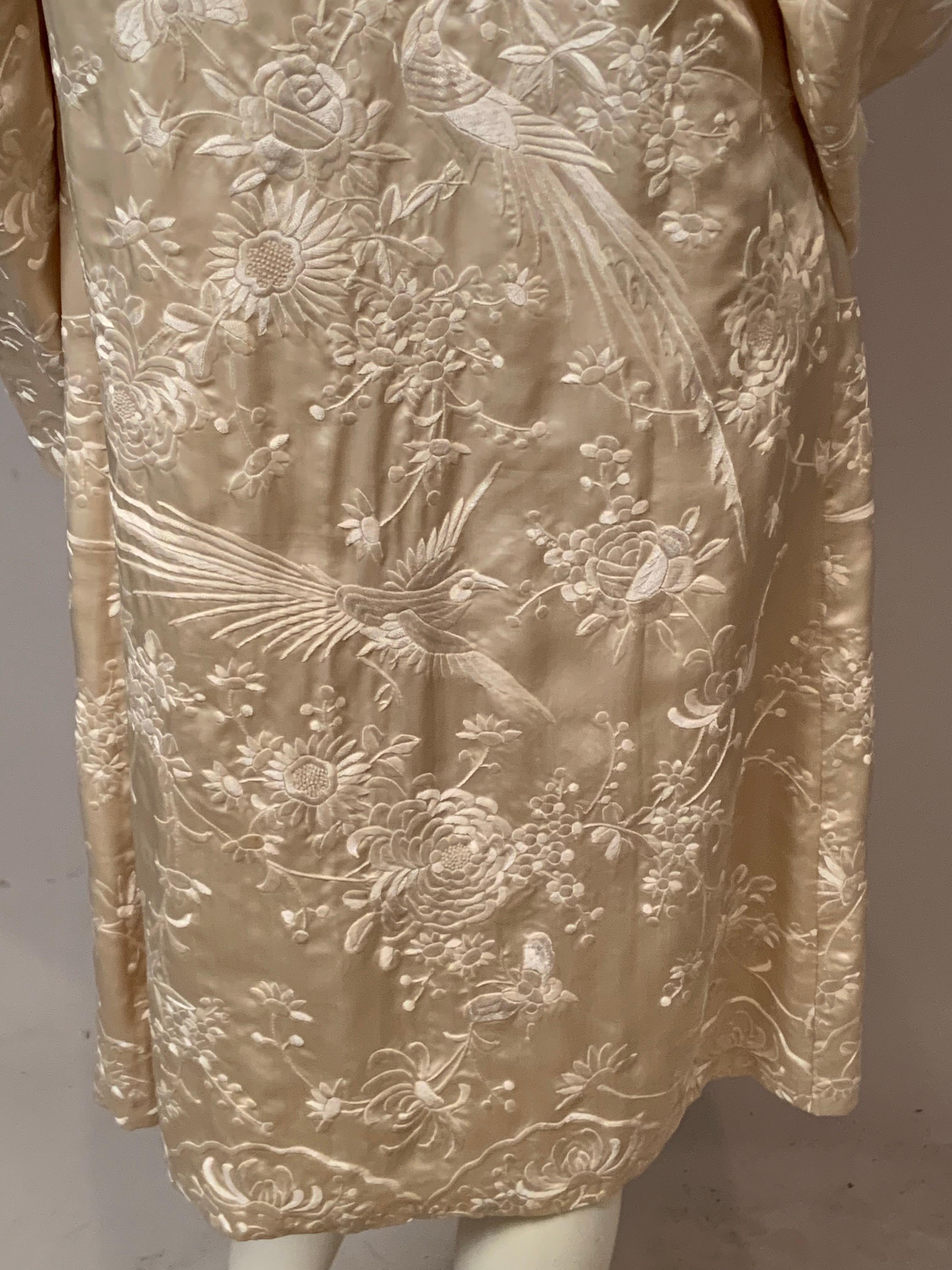 Chinese Hand Embroidered Cream on Cream Silk Coat For Sale 5