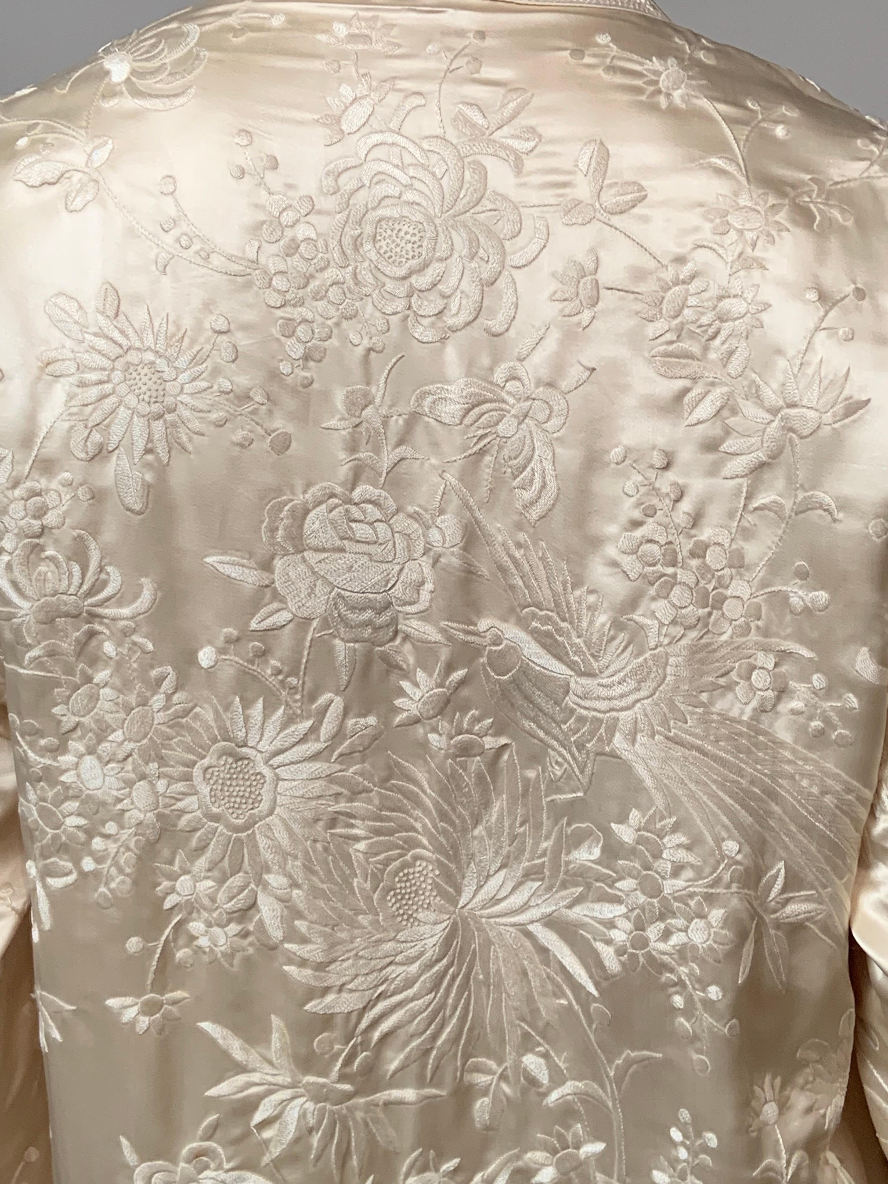 Chinese Hand Embroidered Cream on Cream Silk Coat For Sale 10