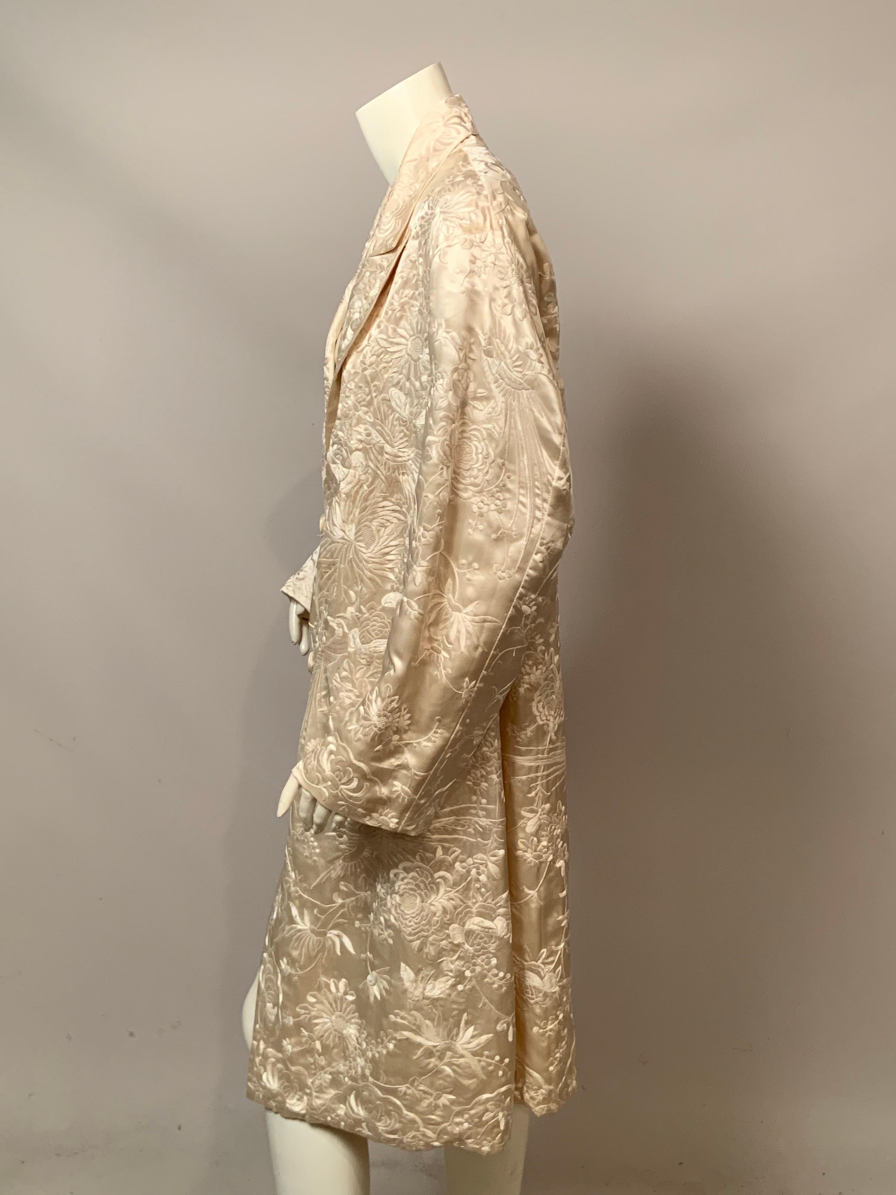 Chinese Hand Embroidered Cream on Cream Silk Coat For Sale 11
